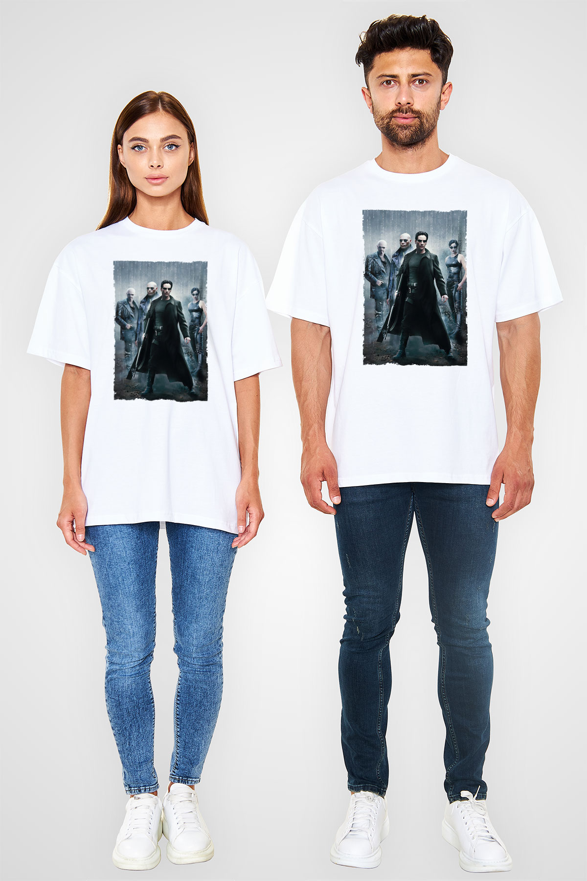 Unisex The Matrix Baskılı Beyaz T-shirt
