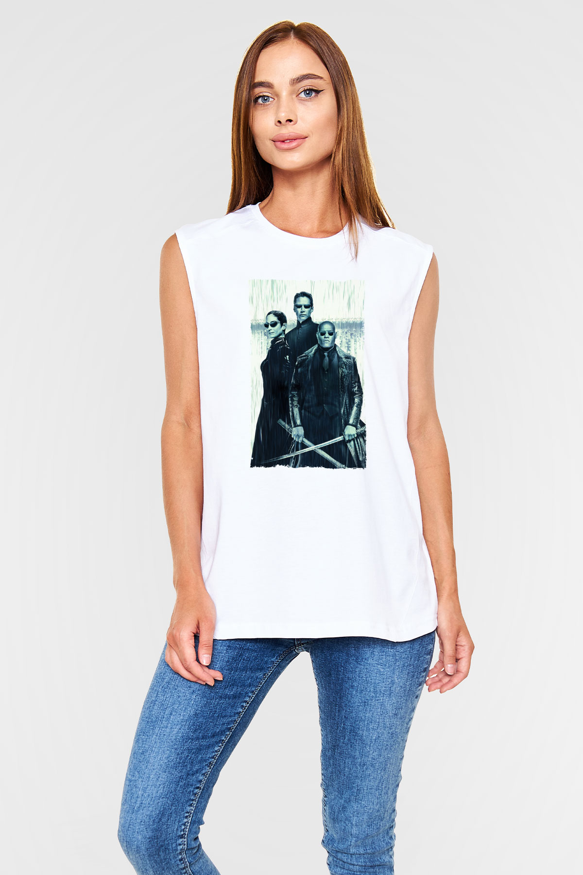 Unisex The Matrix Revolutions Baskılı Beyaz Kolsuz Tişört