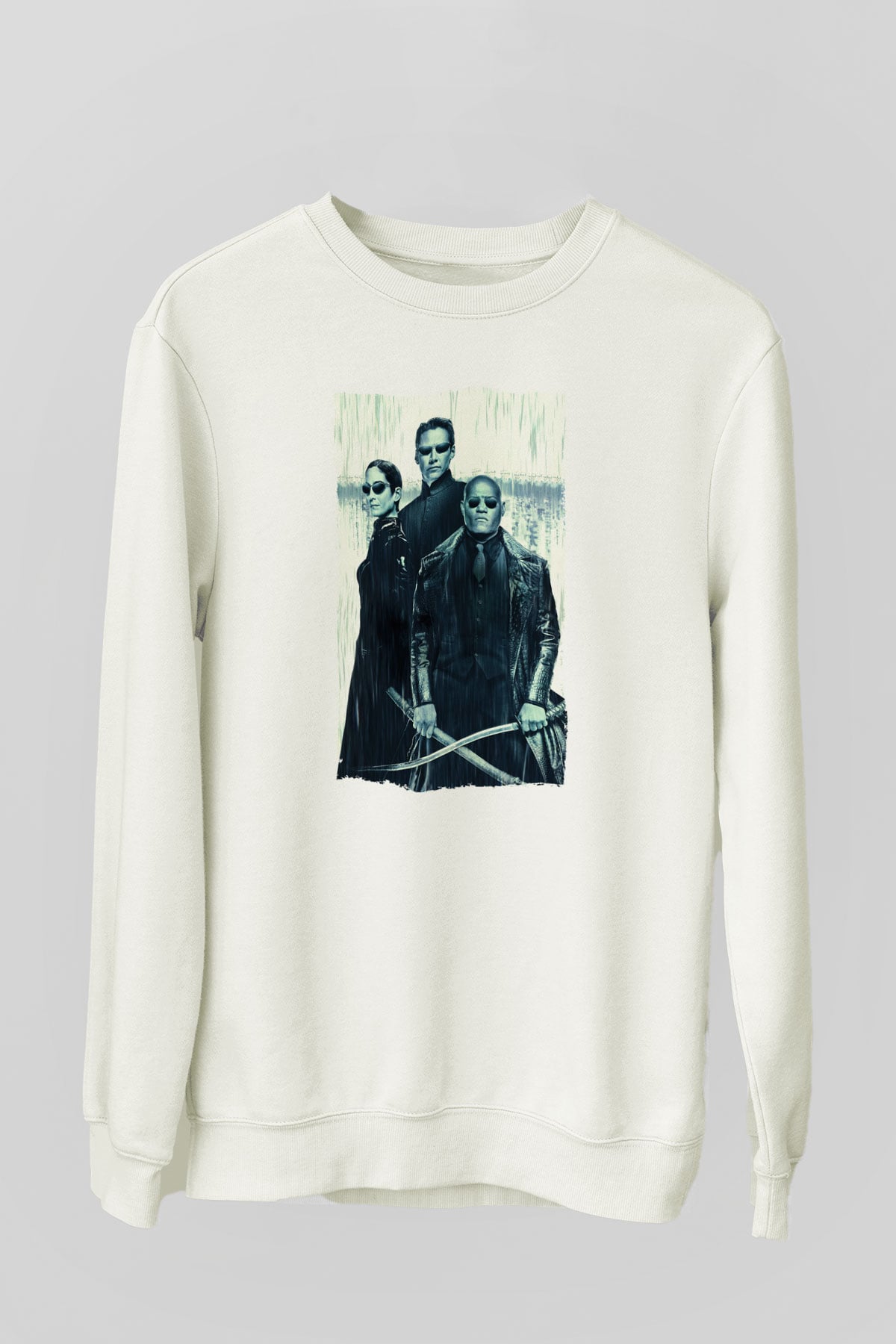 Unisex The Matrix Revolutions Baskılı Beyaz Sweatshirt