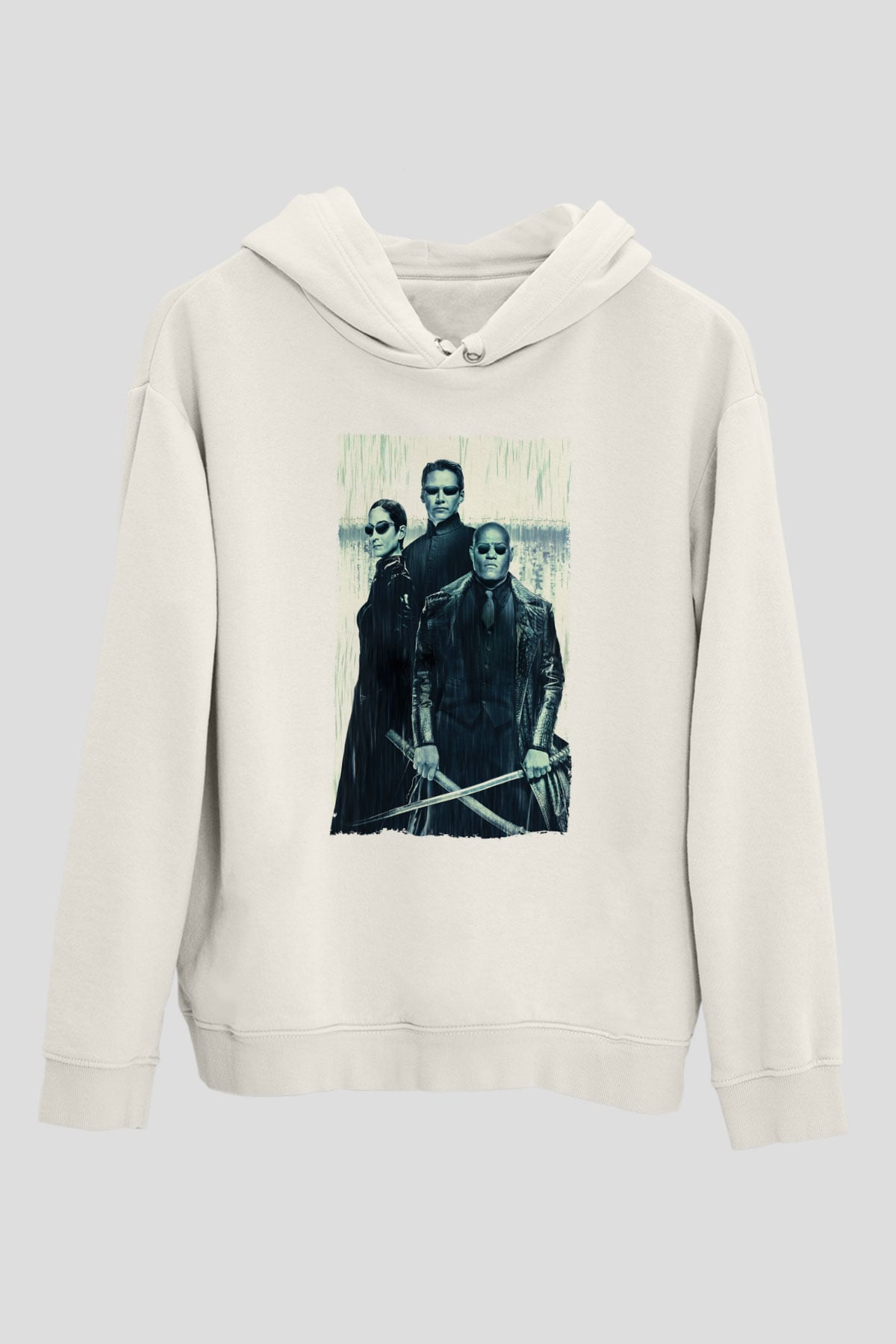 Unisex The Matrix Revolutions Baskılı Beyaz Kapüşonlu Sweatshirt
