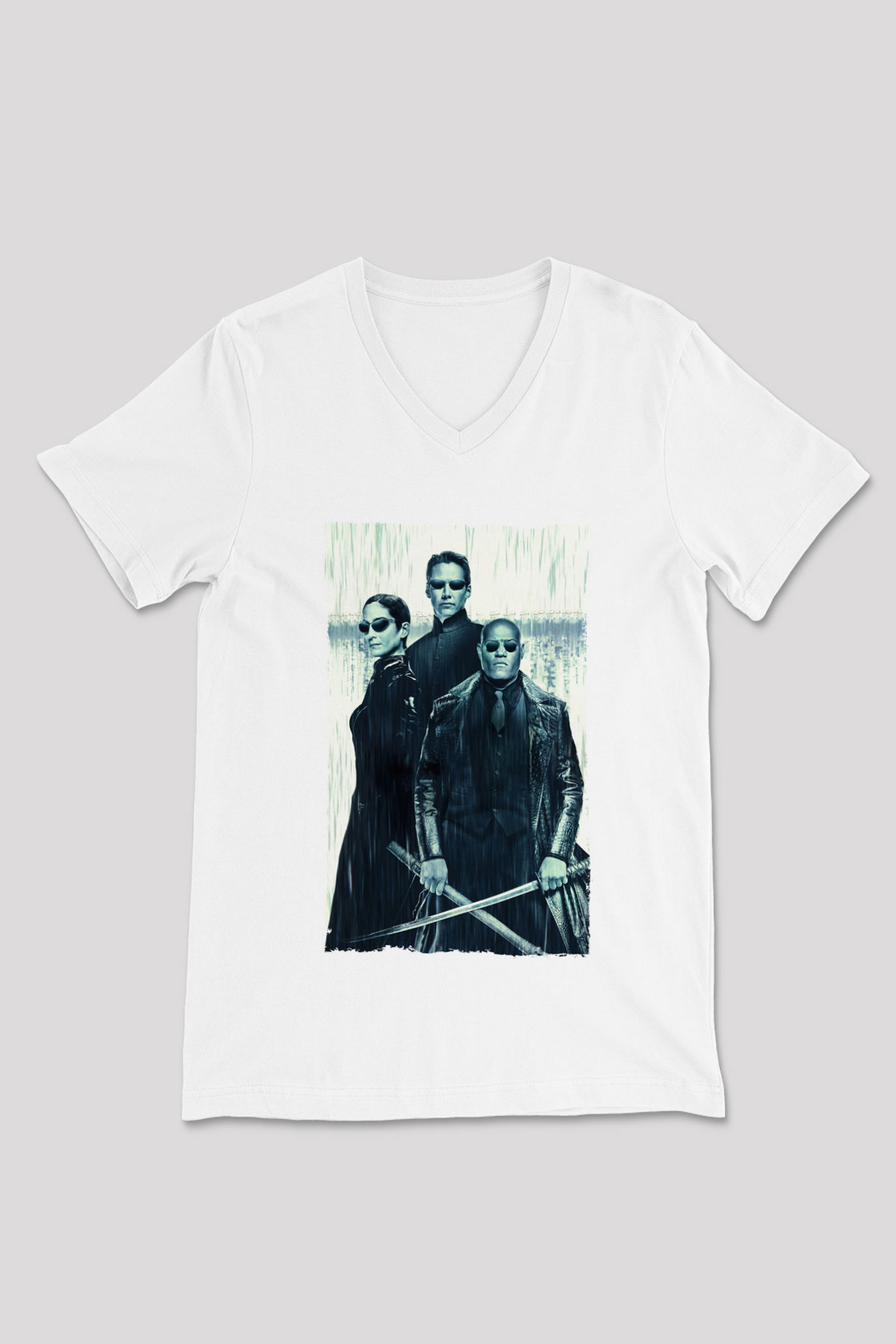 Unisex The Matrix Revolutions Baskılı Beyaz V Yaka Tişört