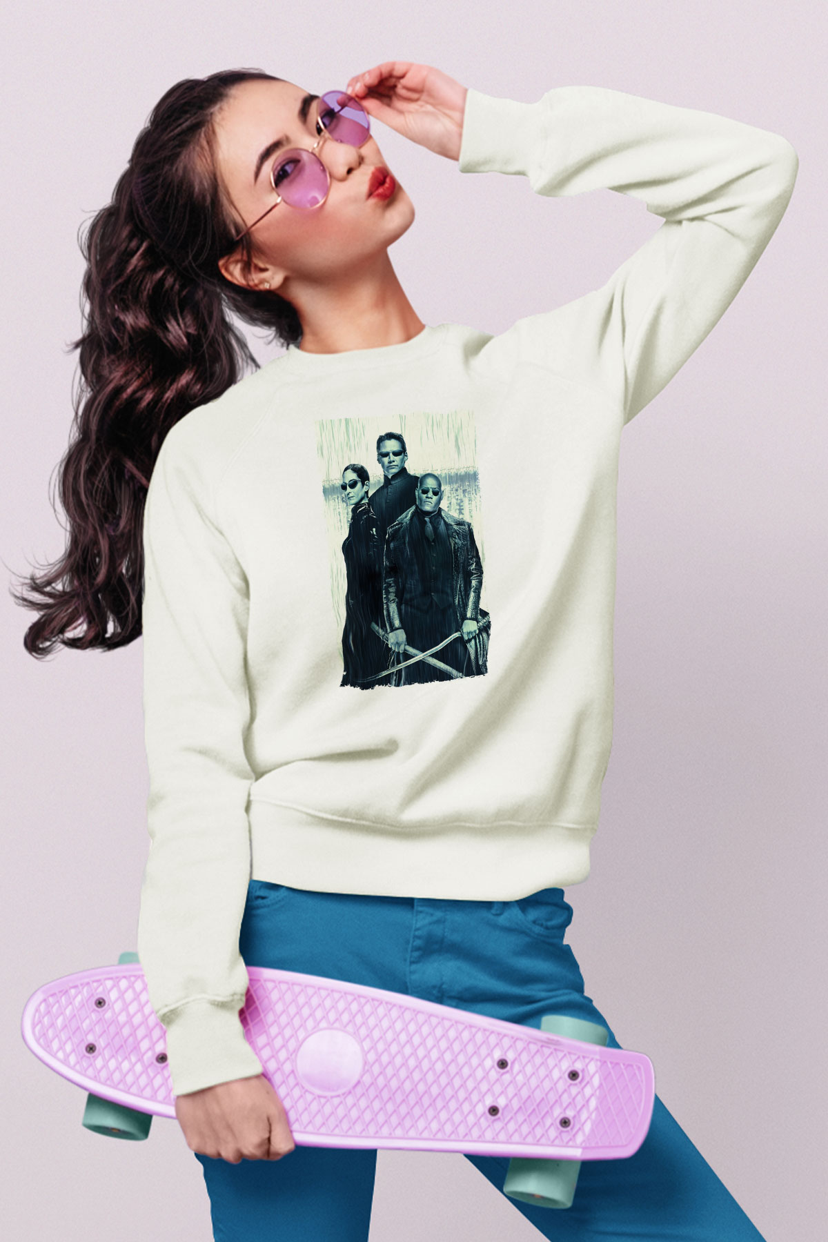 Unisex The Matrix Revolutions Baskılı Beyaz Sweatshirt