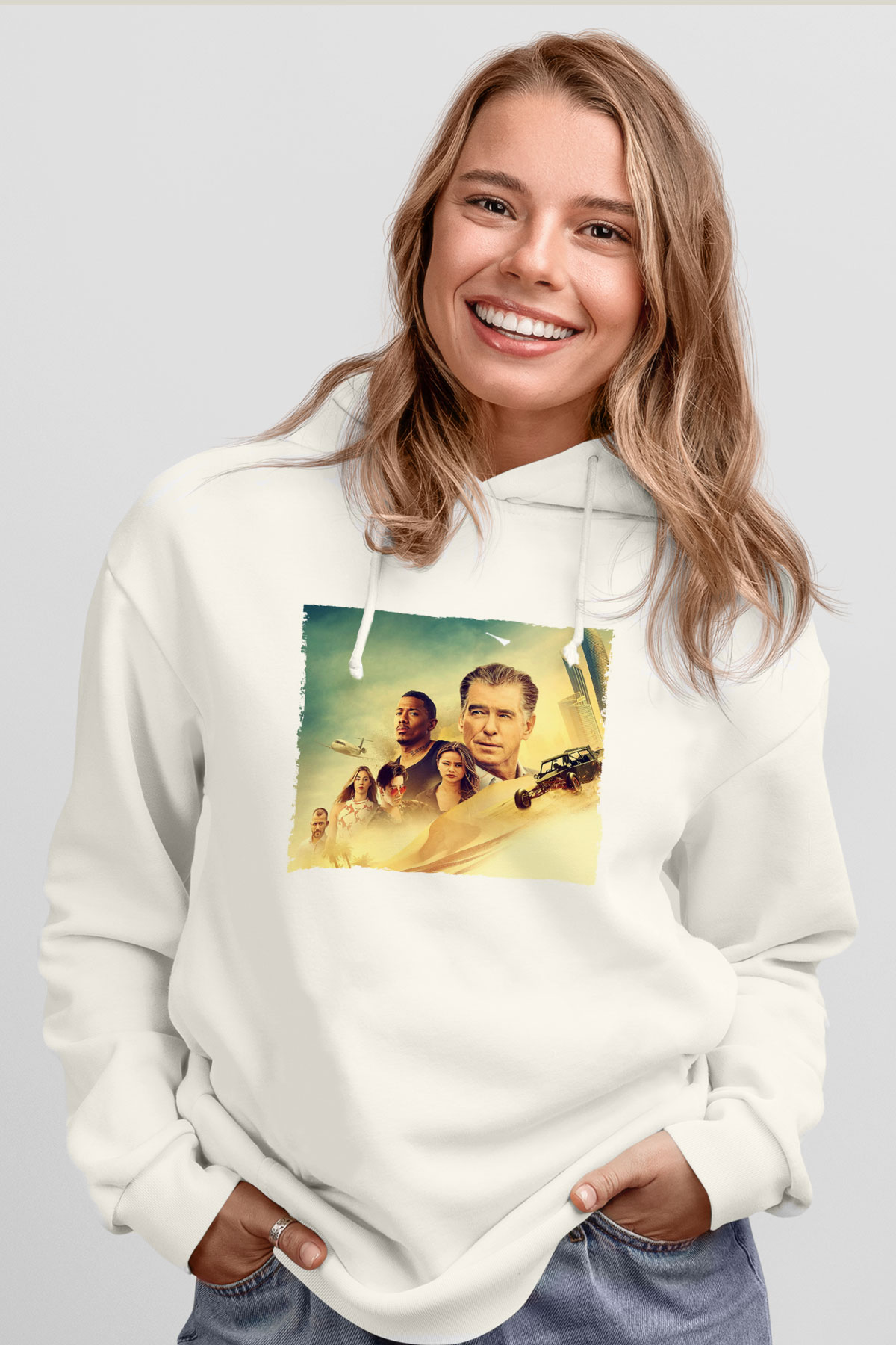 Unisex The Misfits Baskılı Beyaz Kapüşonlu Sweatshirt