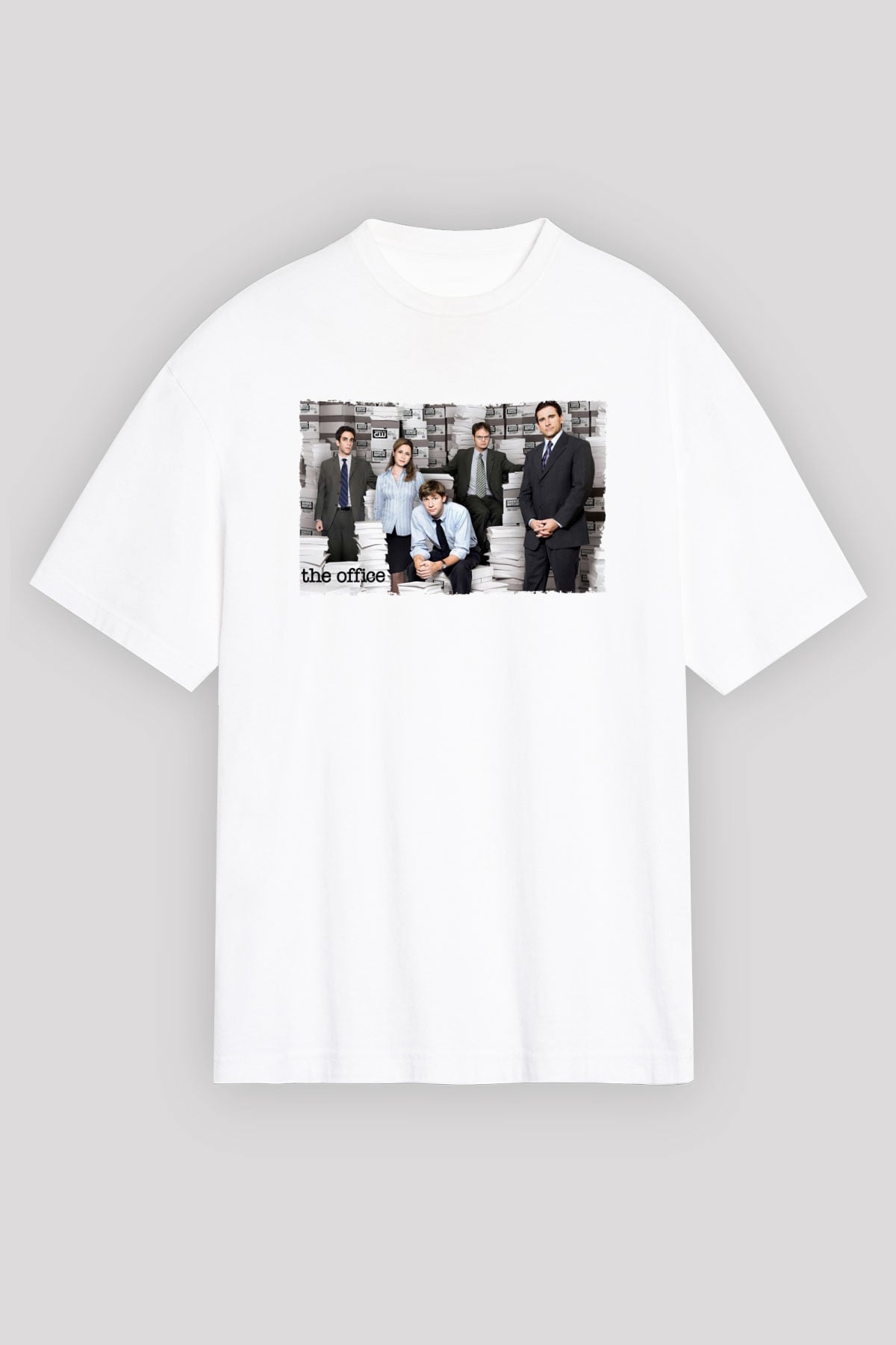 Unisex The Office Baskılı Beyaz Oversize Tişört