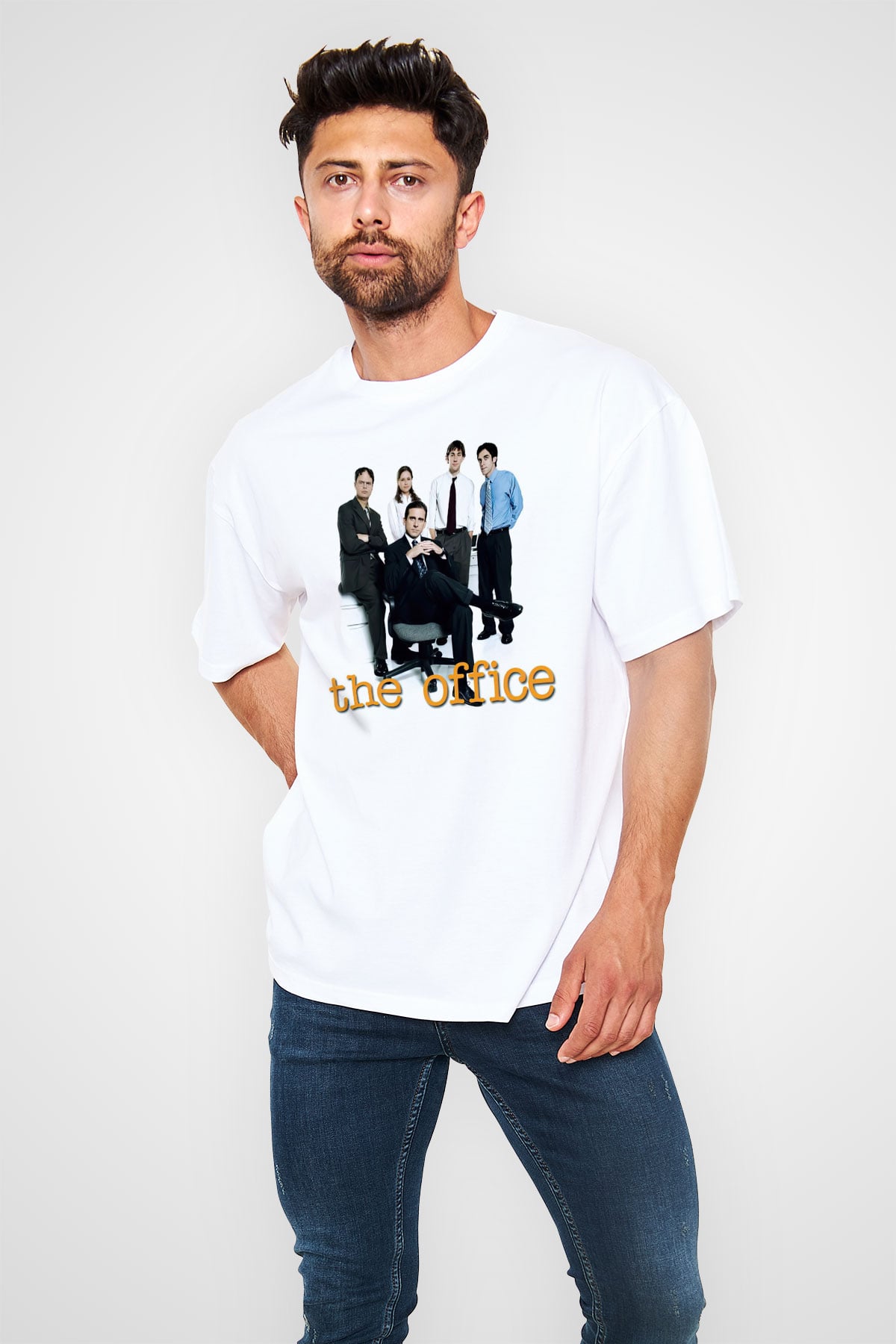 Unisex The Office Baskılı Beyaz Oversize Oversize T-shirt