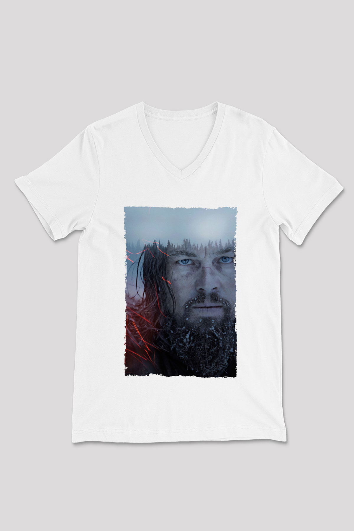 Unisex The Revenant Baskılı Beyaz V Yaka T-shirt