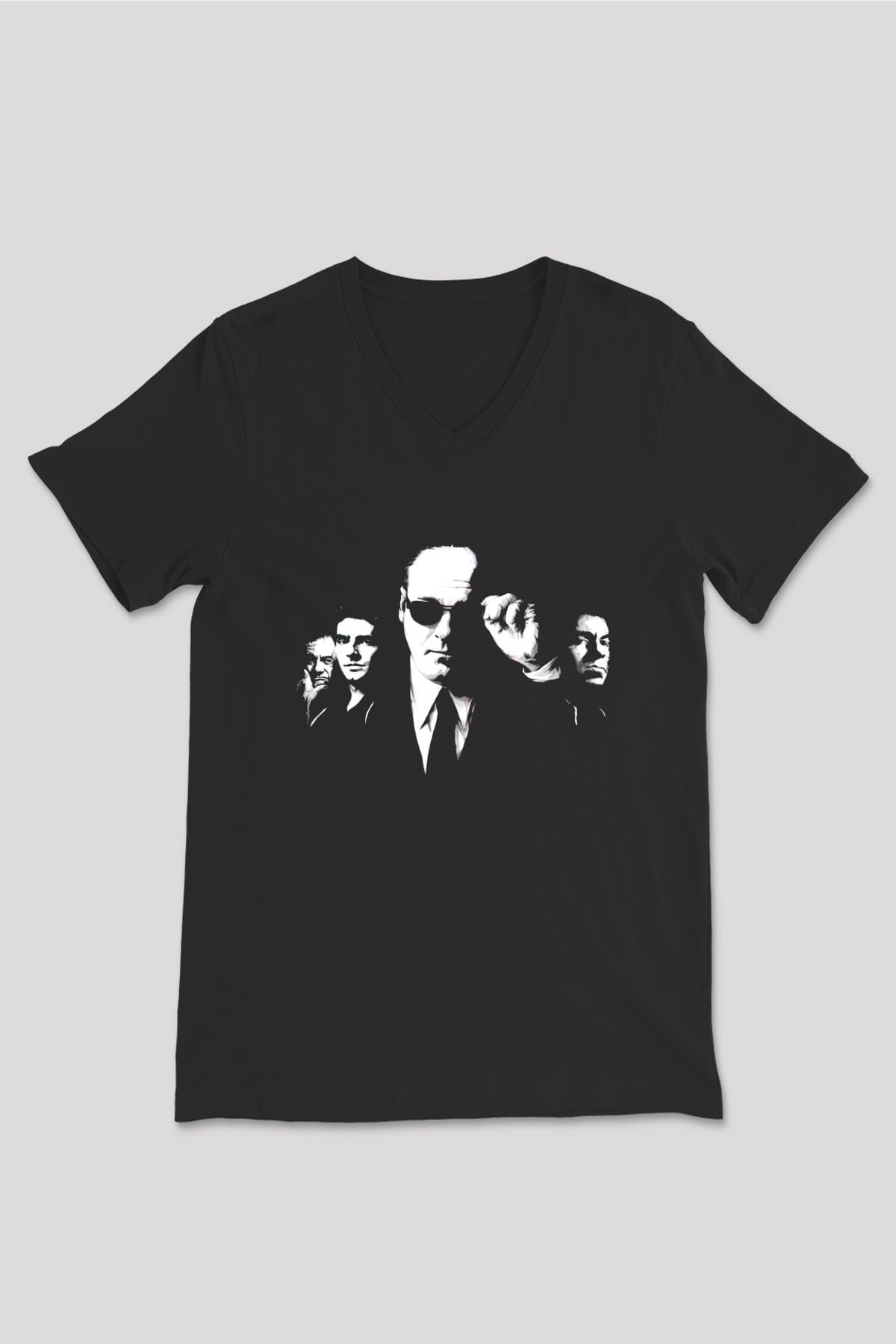 Unisex The Sopranos Baskılı Siyah Unisex V Yaka T-shirt