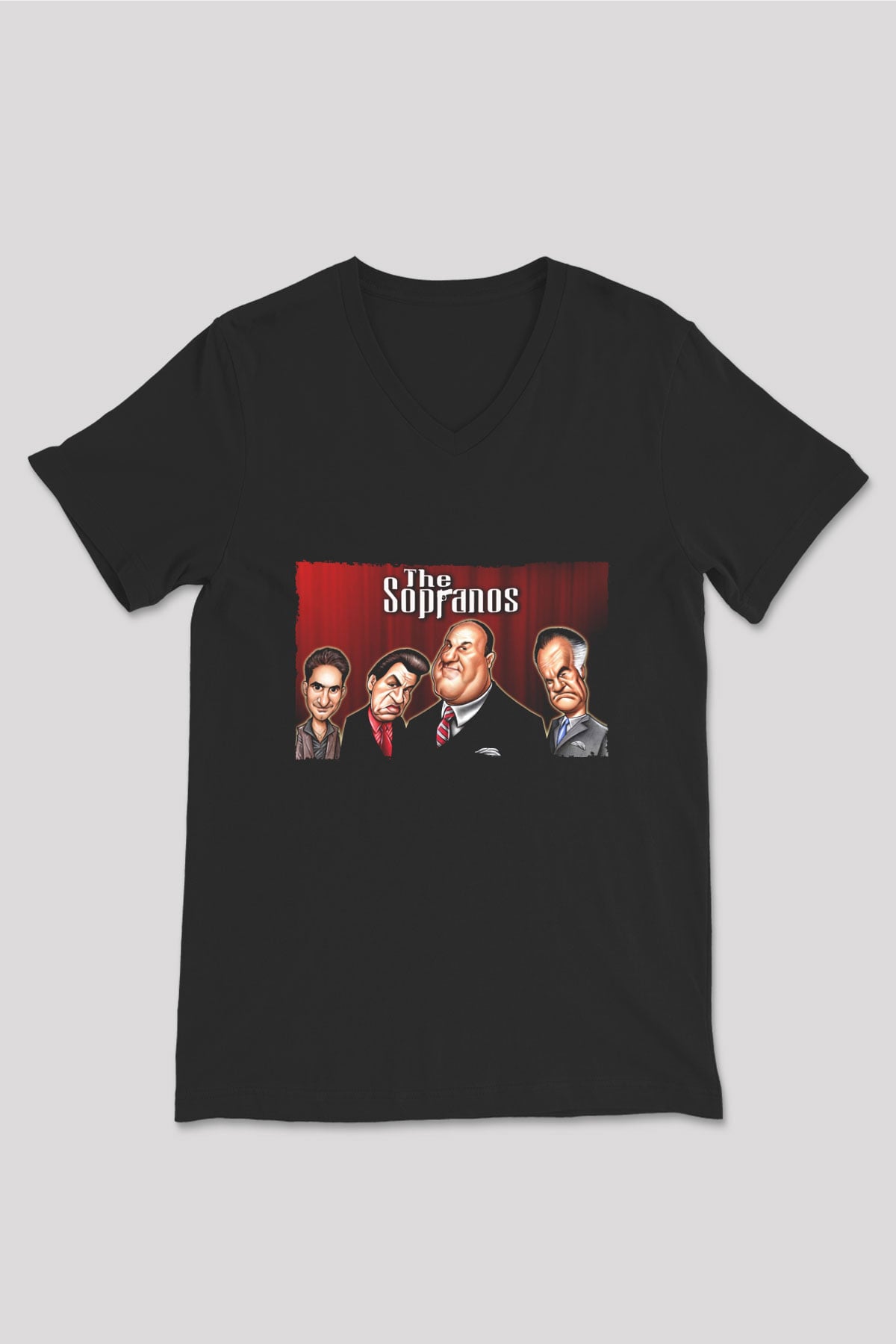 Unisex The Sopranos Baskılı Siyah V Yaka Tshirt
