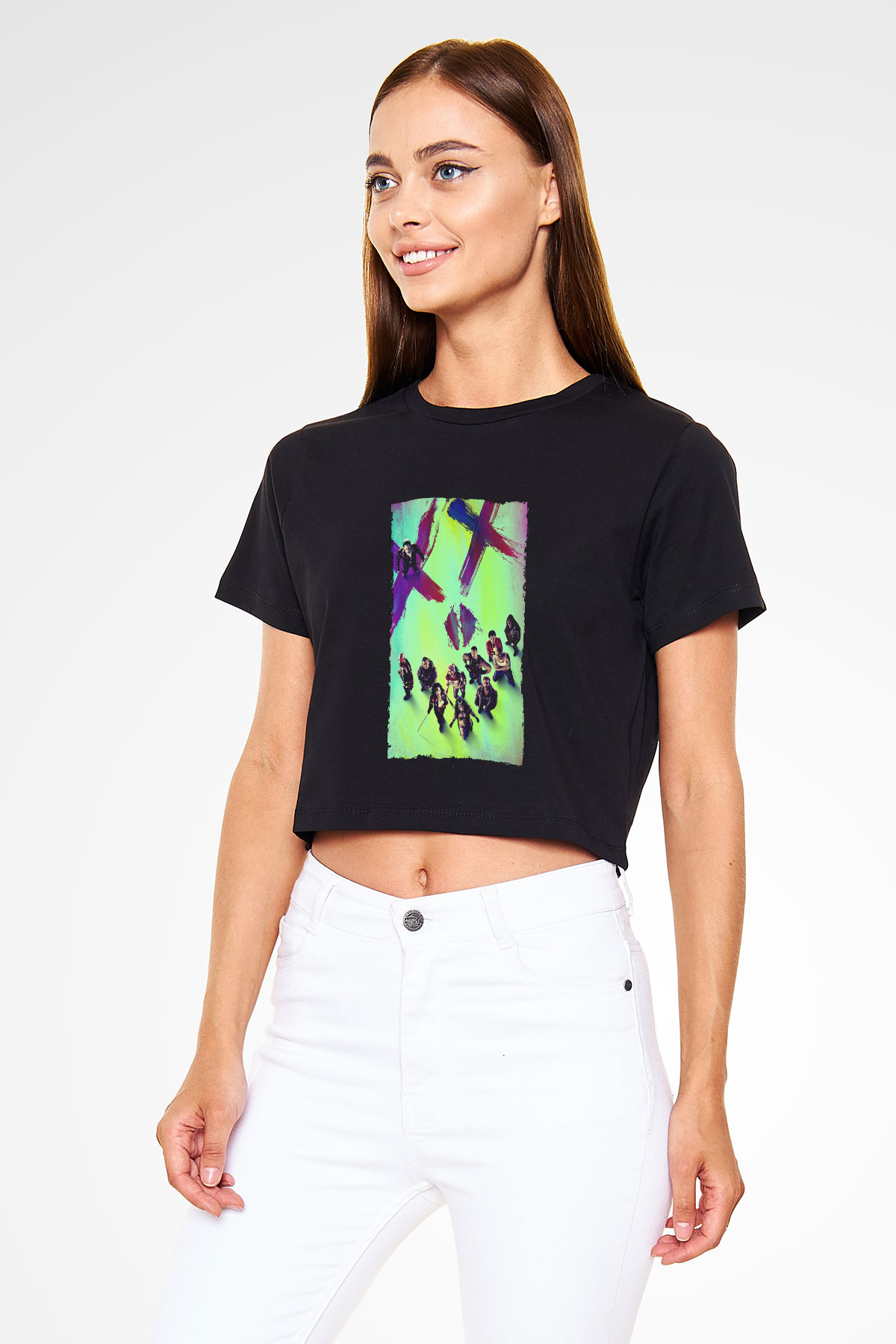 Unisex The Suicide Squad İntihar Timi (The Suicide Squad) Baskılı Siyah Crop Top T-shirt