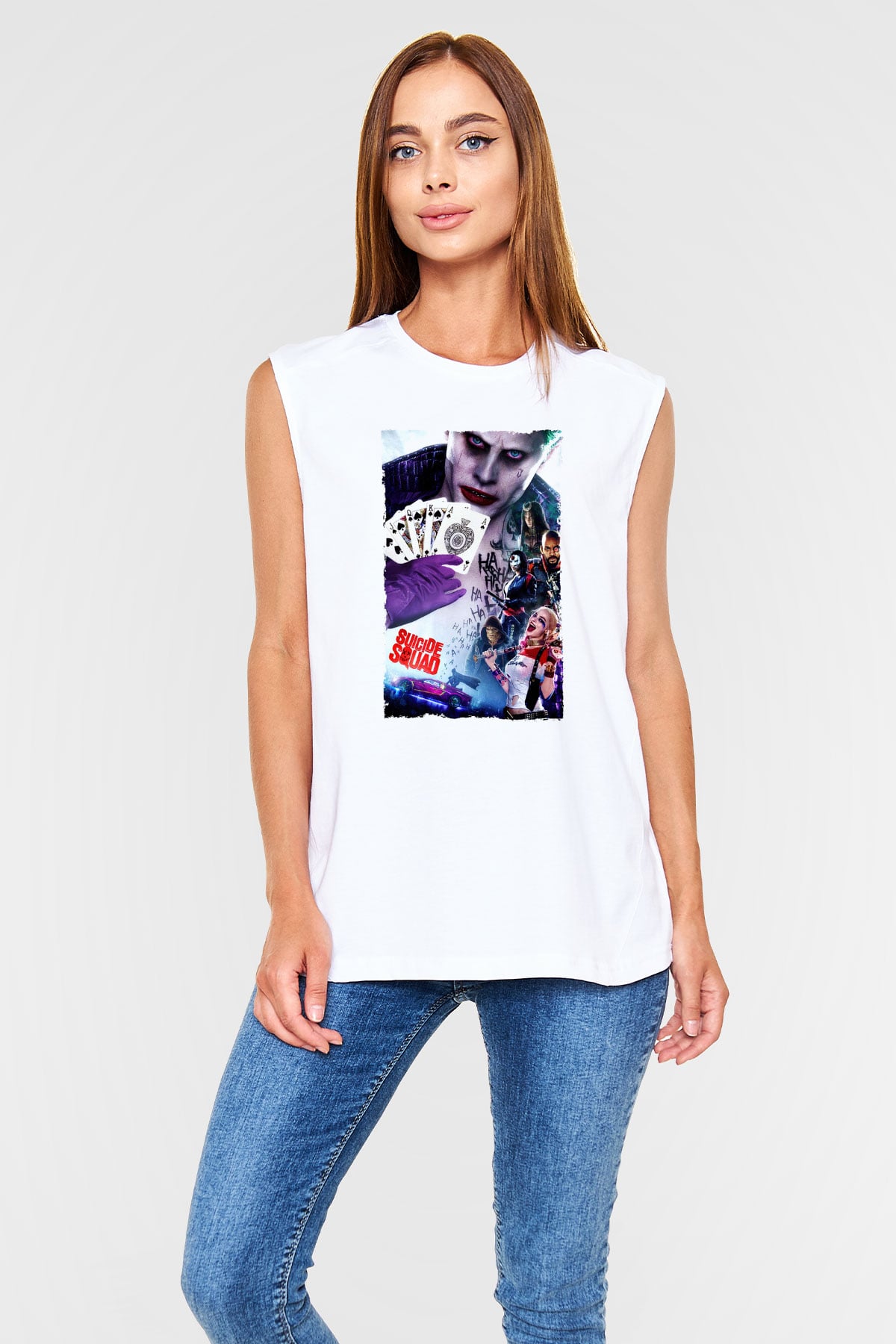 Unisex The Suicide Squad (İntihar Timi) Baskılı Beyaz Kolsuz Tshirt