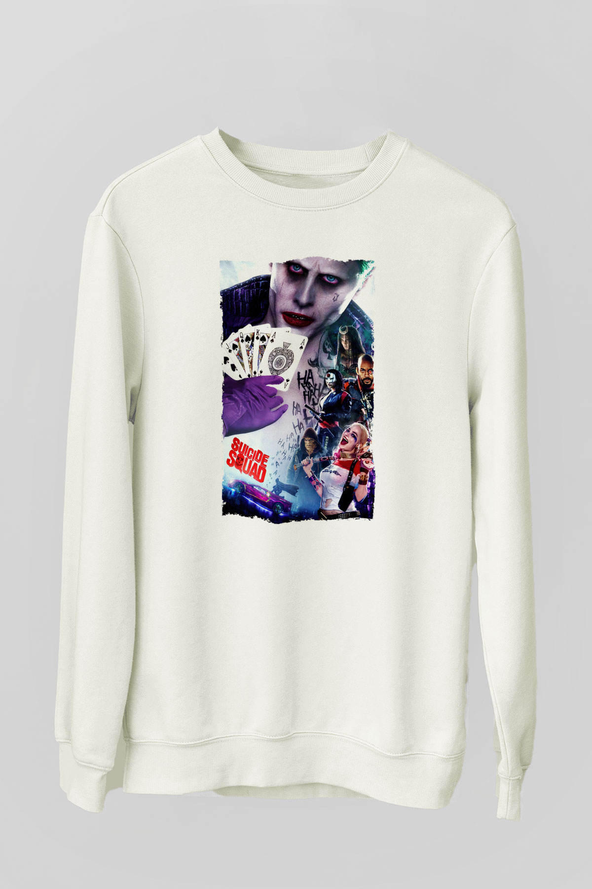 Unisex The Suicide Squad (İntihar Timi) Baskılı Beyaz Sweatshirt