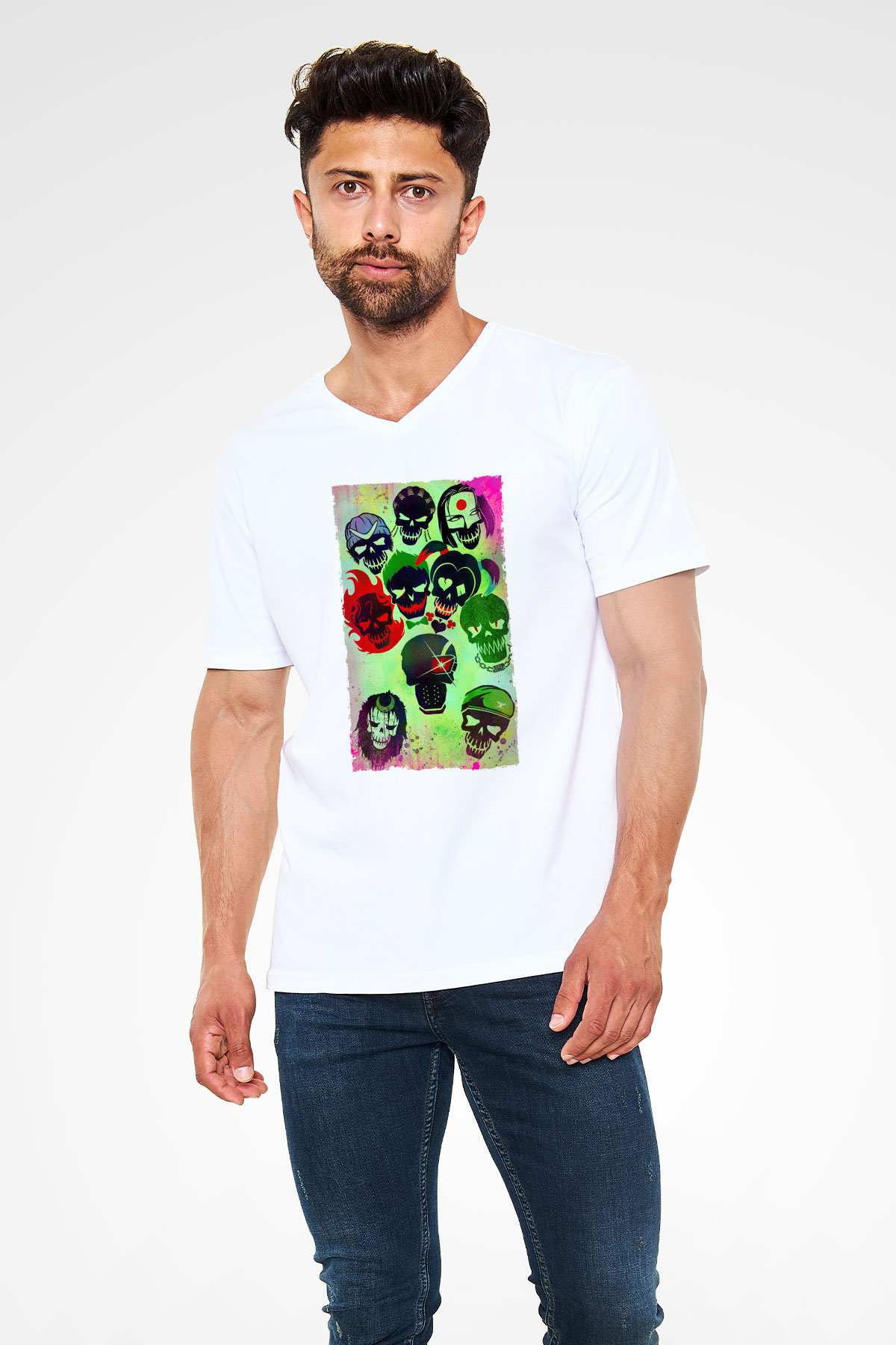Unisex The Suicide Squad (İntihar Timi) Baskılı Beyaz V Yaka Tişört