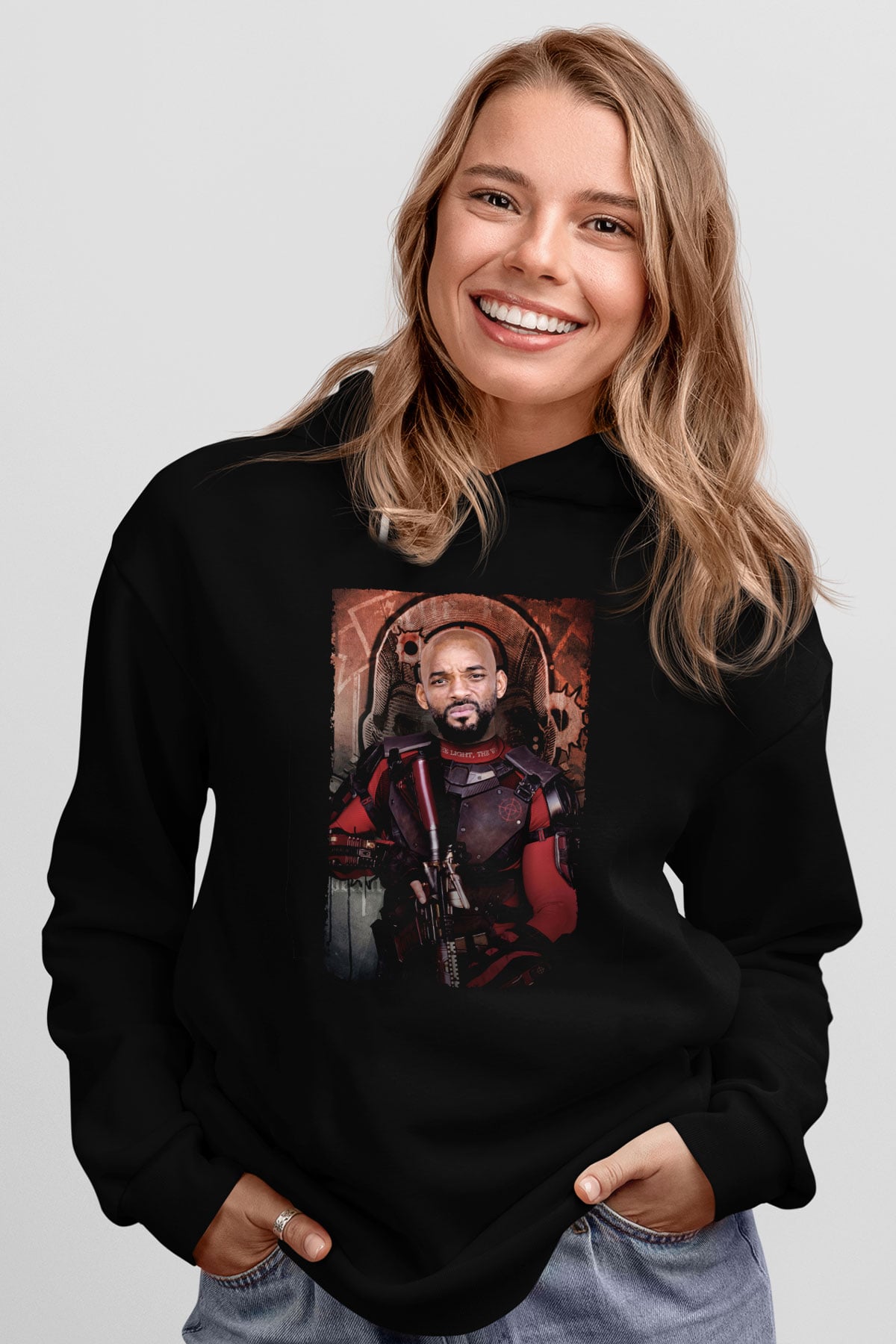Unisex The Suicide Squad İntihar Timi (The Suicide Squad) Baskılı Siyah Kapüşonlu Sweatshirt