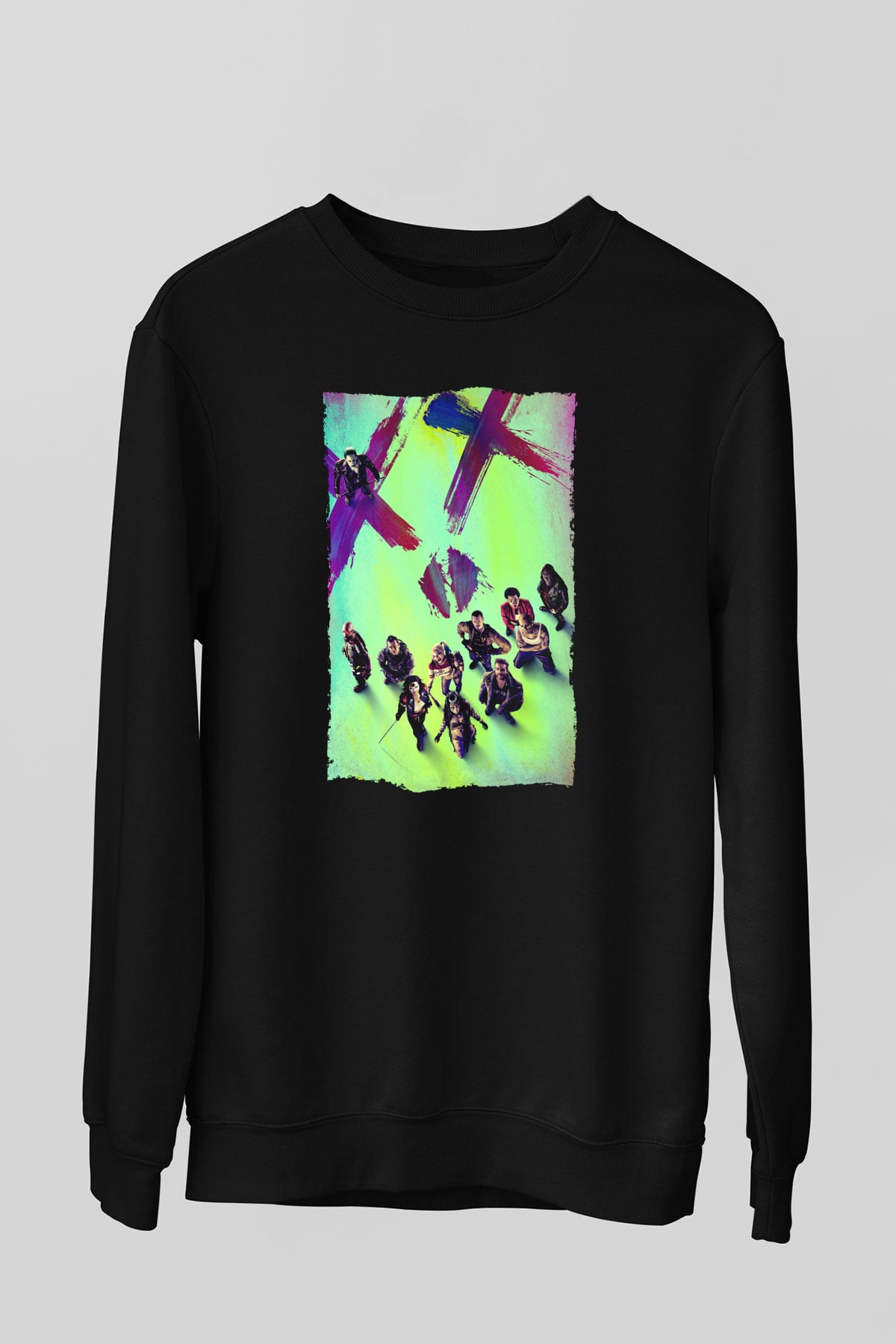 Unisex The Suicide Squad İntihar Timi (The Suicide Squad) Baskılı Siyah Sweatshirt