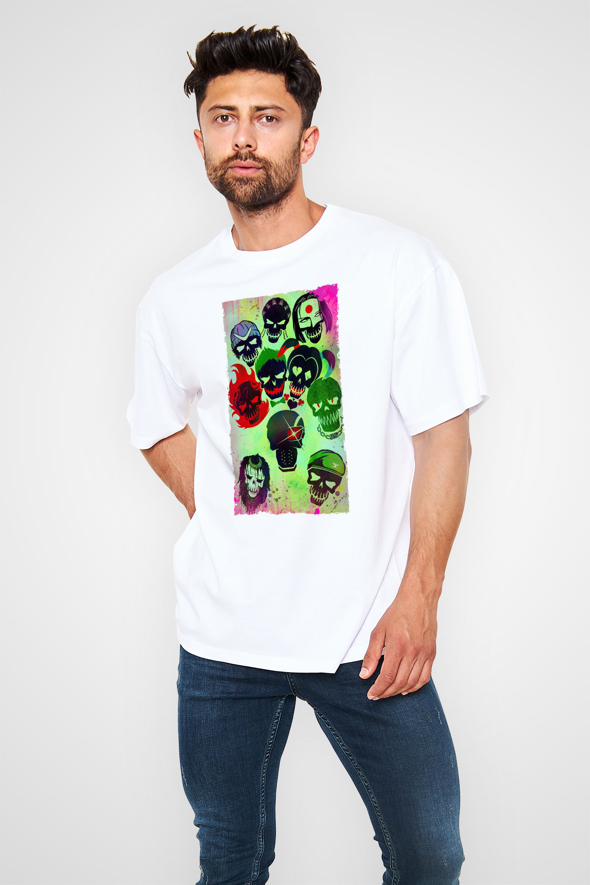 Unisex The Suicide Squad (İntihar Timi) Baskılı Beyaz Oversize Tişört