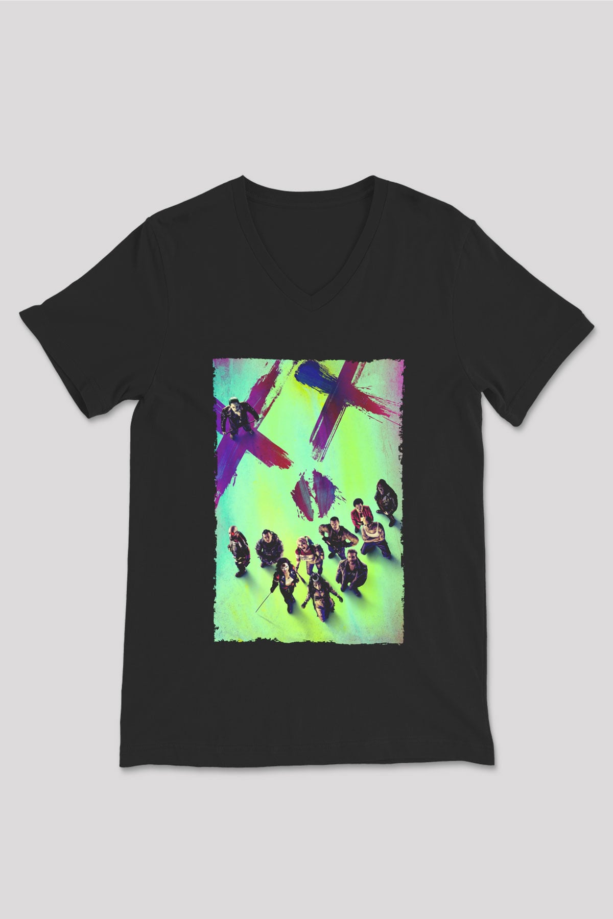 Unisex The Suicide Squad İntihar Timi (The Suicide Squad) Baskılı Siyah V Yaka T-shirt