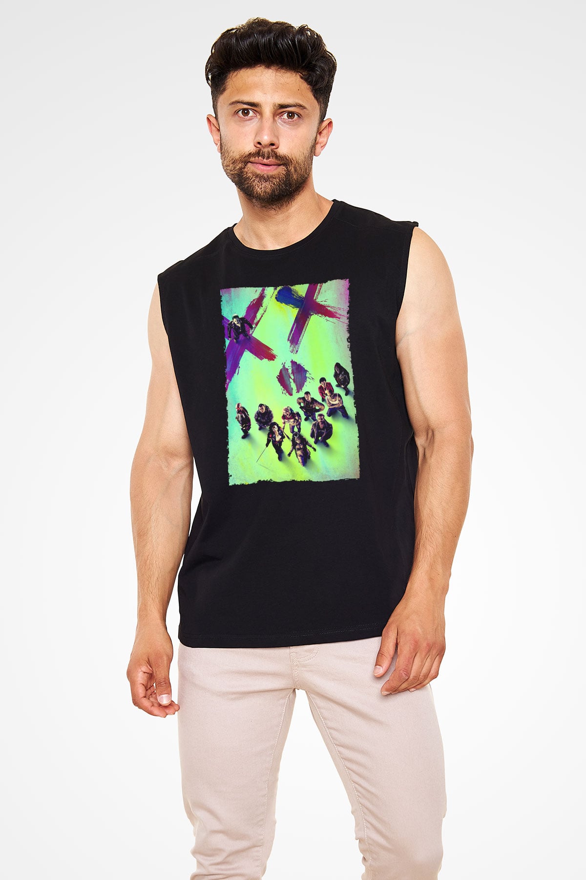 Unisex The Suicide Squad İntihar Timi (The Suicide Squad) Baskılı Siyah Kolsuz T-shirt