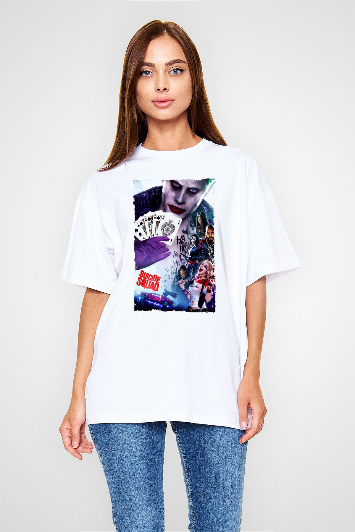 Unisex The Suicide Squad (İntihar Timi) Baskılı Beyaz Oversize Oversize T-shirt