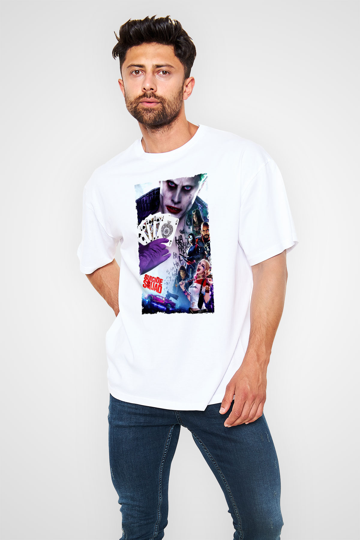 Unisex The Suicide Squad (İntihar Timi) Baskılı Beyaz Oversize Oversize T-shirt