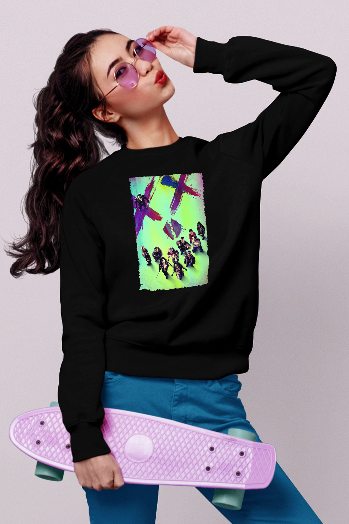 Unisex The Suicide Squad İntihar Timi (The Suicide Squad) Baskılı Siyah Sweatshirt
