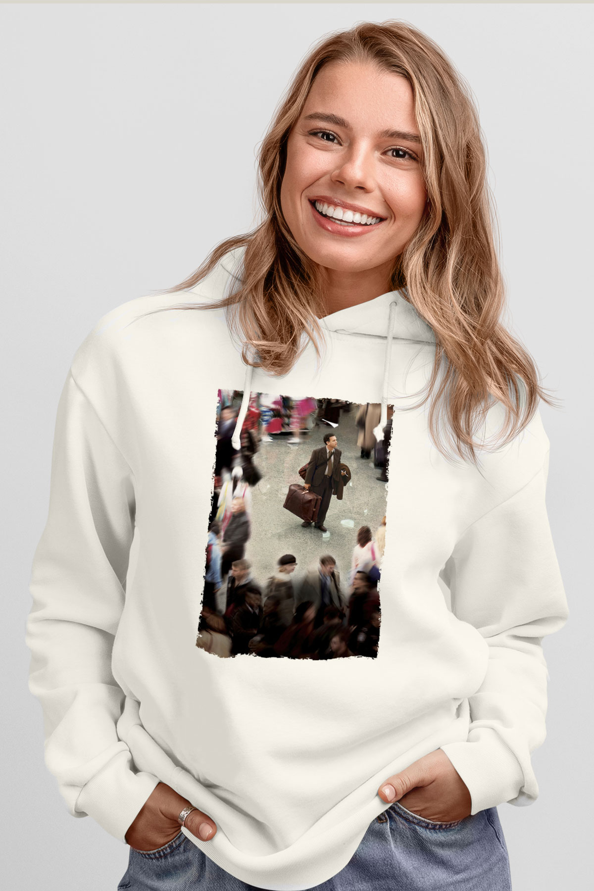 Unisex The Terminal Baskılı Beyaz Kapüşonlu Sweatshirt