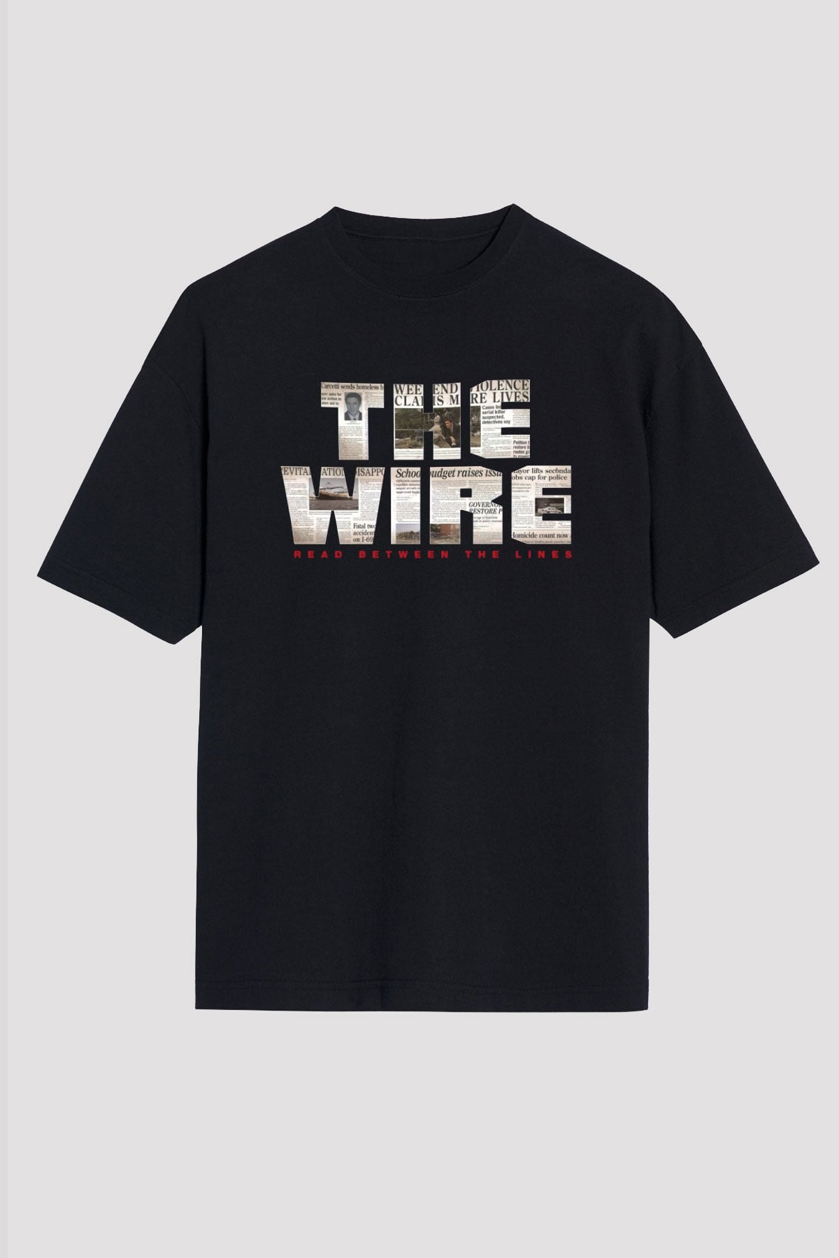 Unisex The Wire Baskılı Siyah Oversize Tshirt