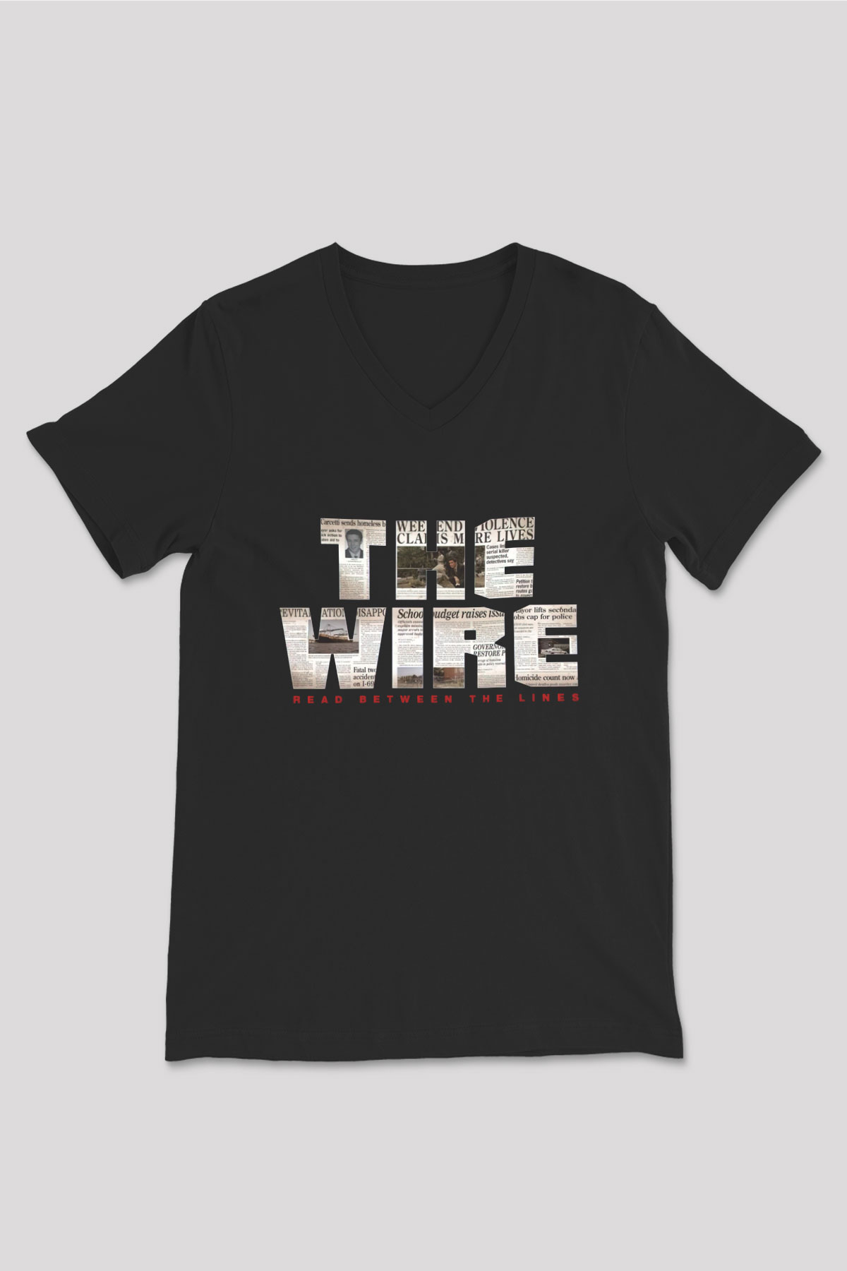 Unisex The Wire Baskılı Siyah V Yaka Tshirt