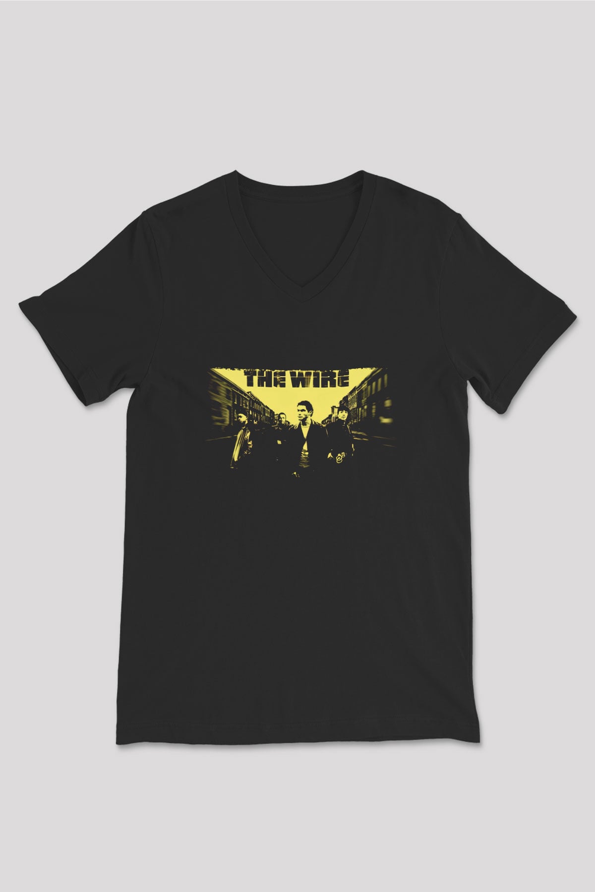 Unisex The Wire Baskılı Siyah V Yaka T-shirt