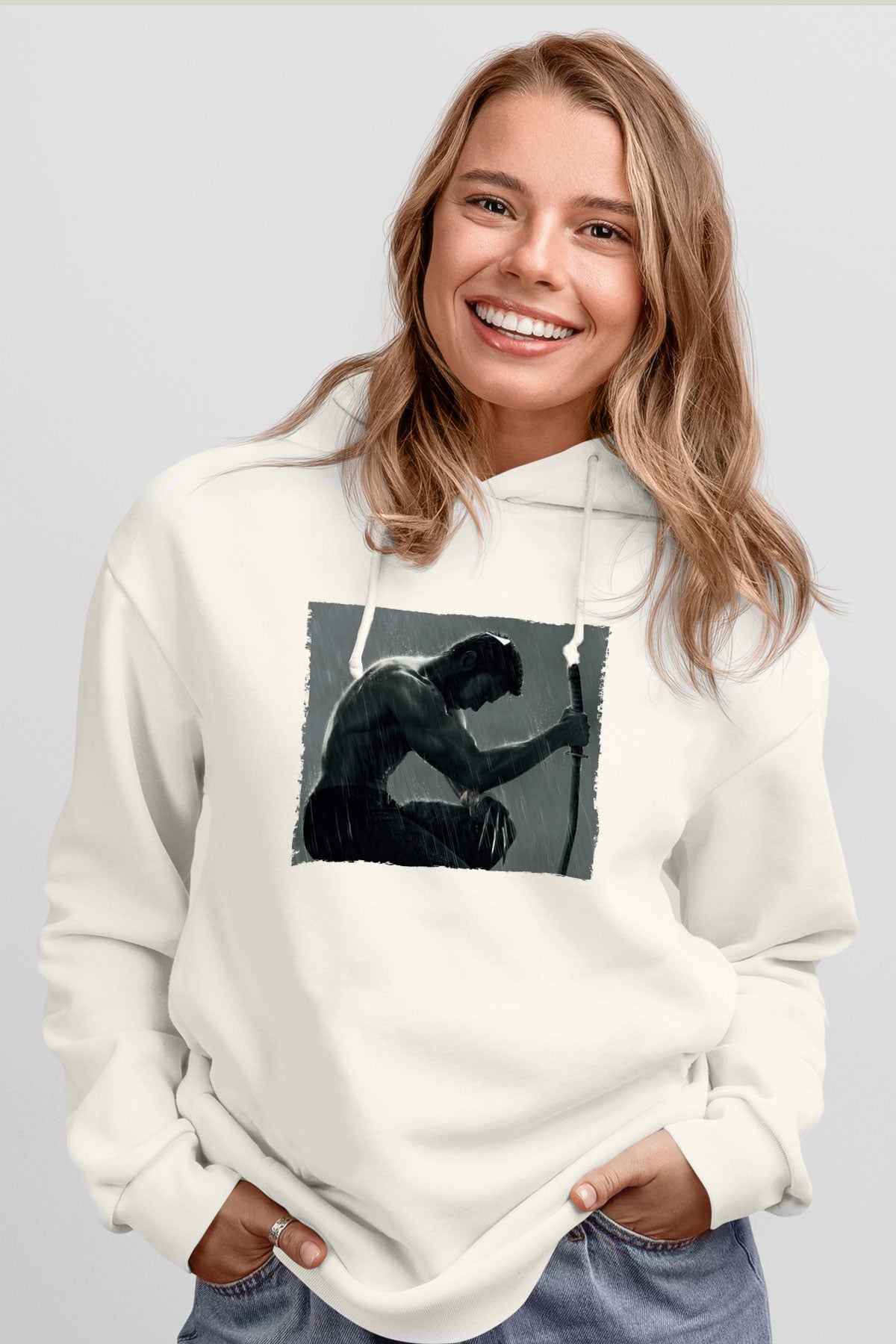 Unisex The Wolverine Baskılı Beyaz Kapüşonlu Sweatshirt