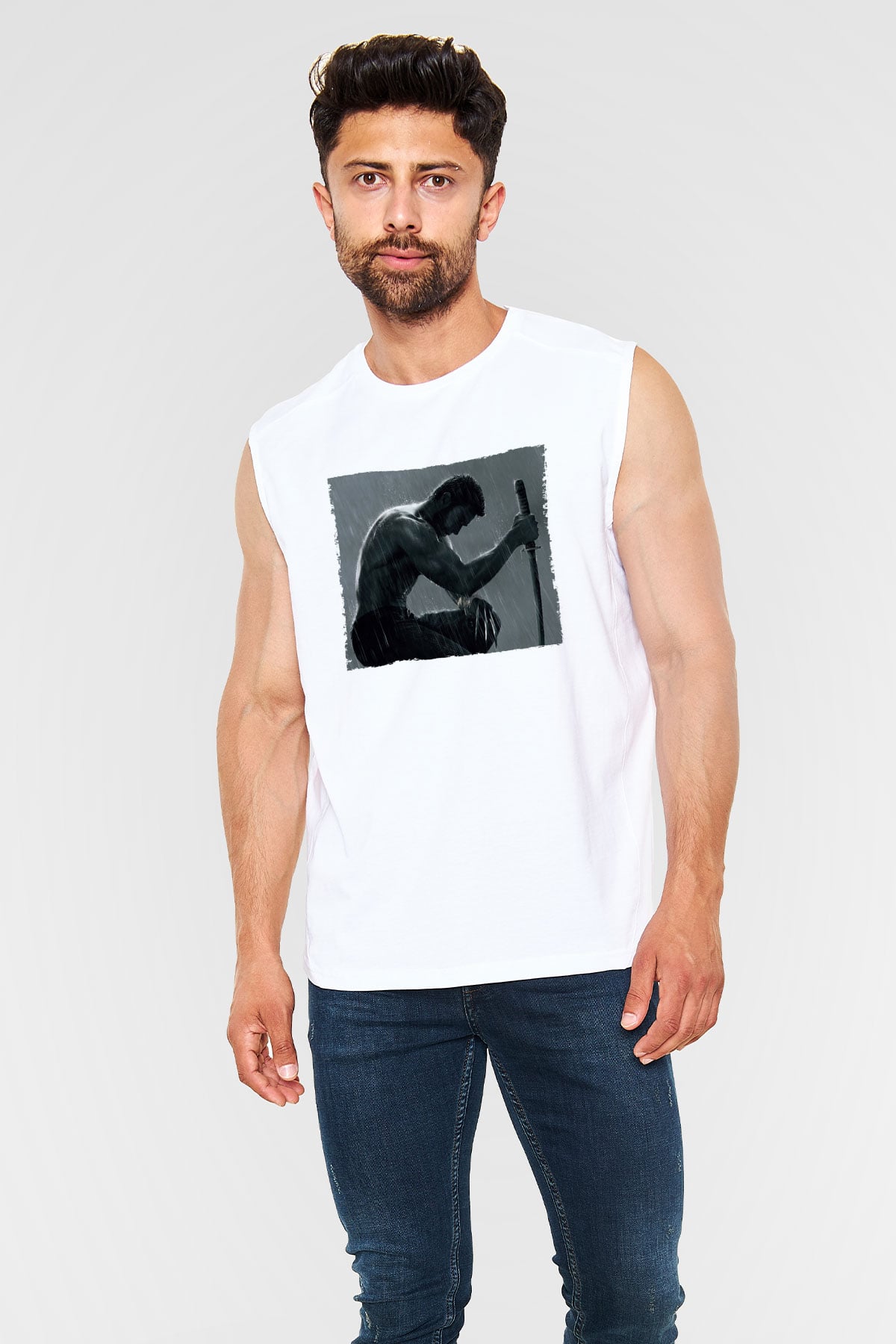 Unisex The Wolverine Baskılı Beyaz Kolsuz Tshirt