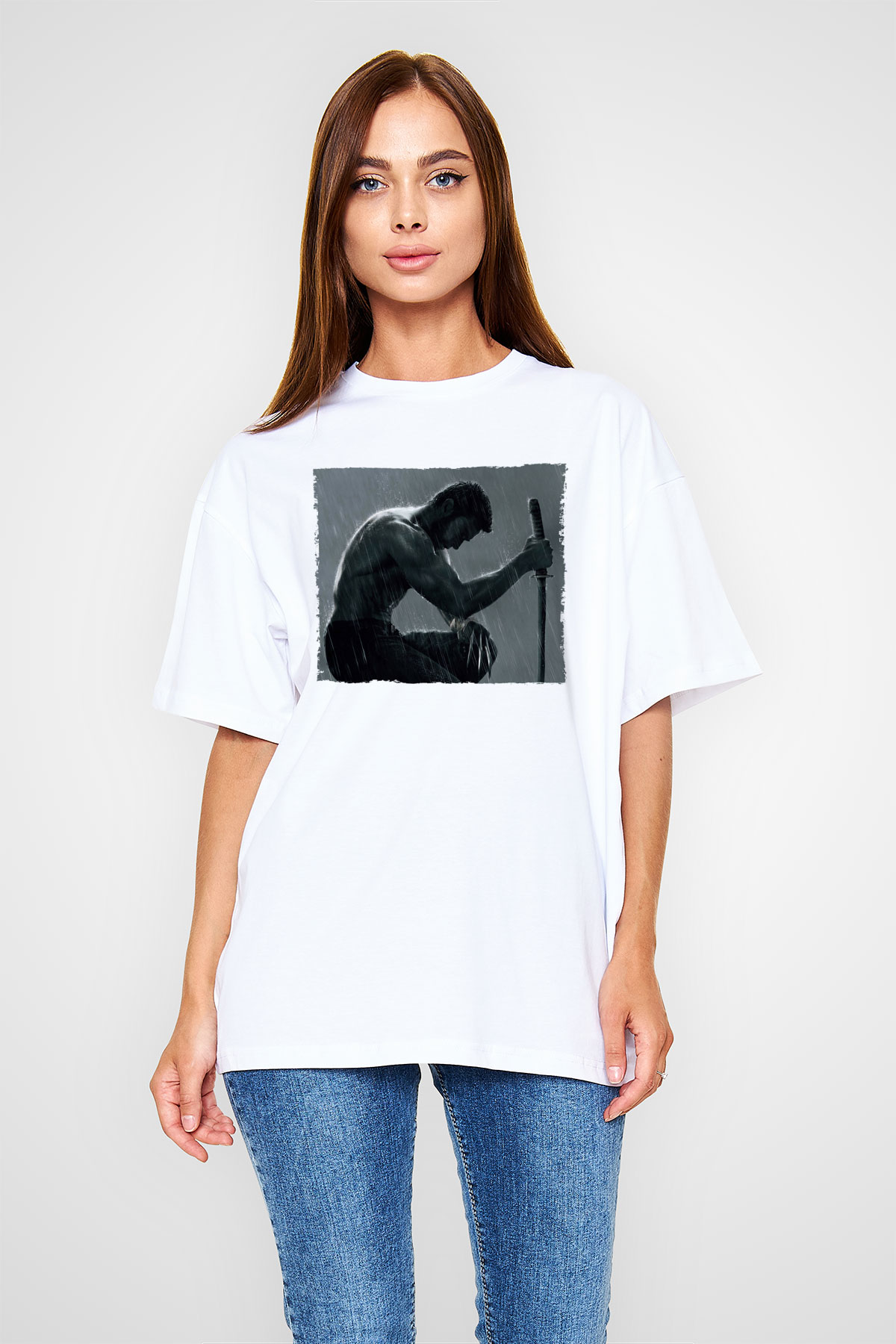 Unisex The Wolverine Baskılı Beyaz Oversize Oversize T-shirt
