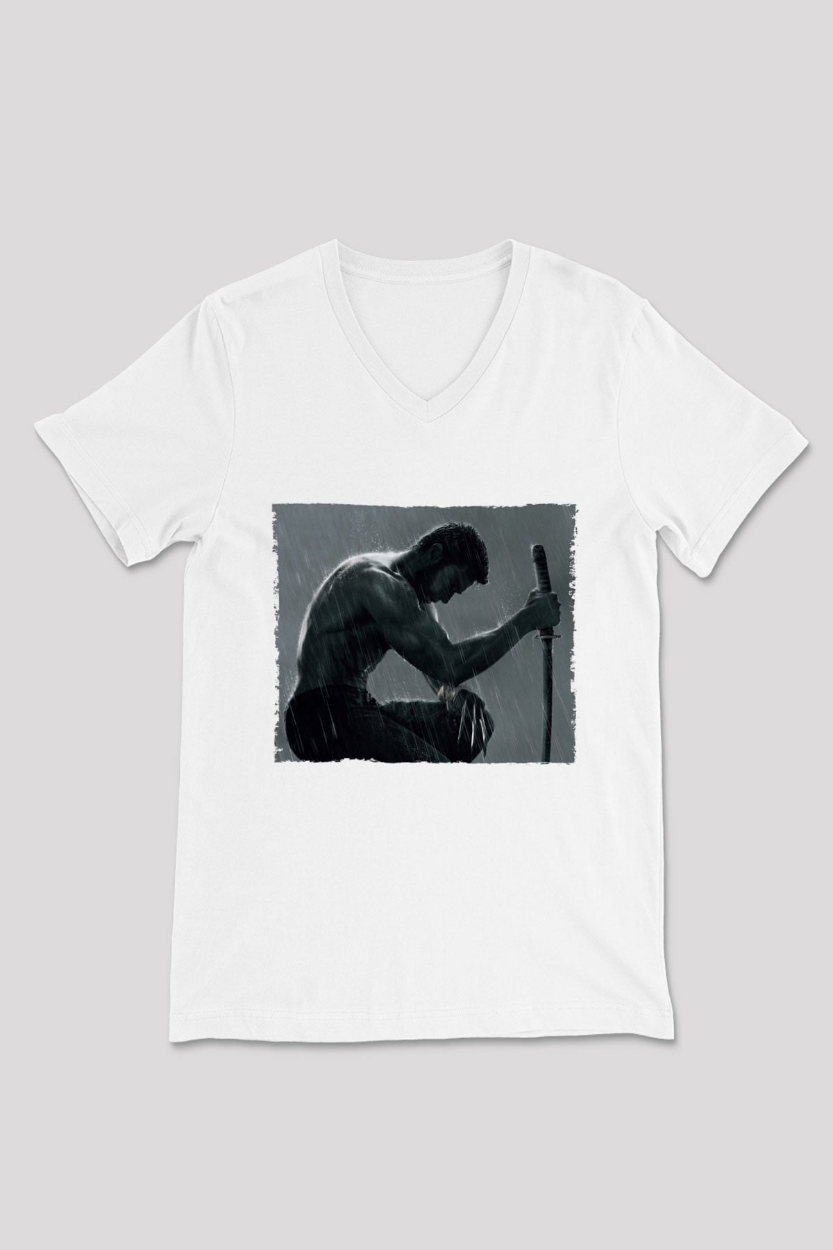Unisex The Wolverine Baskılı Beyaz V Yaka Tshirt