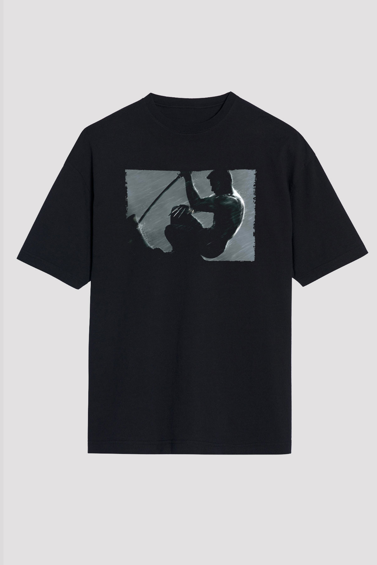 Unisex The Wolverine Baskılı Siyah Oversize Tshirt