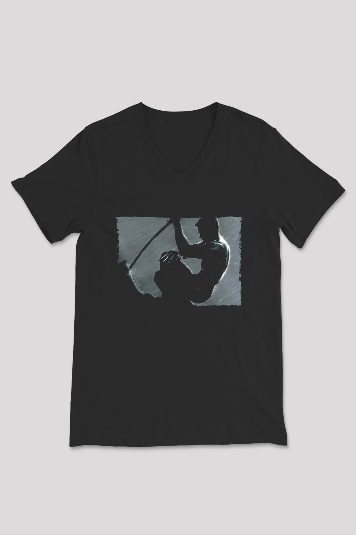 Unisex The Wolverine Baskılı Siyah V Yaka Tshirt