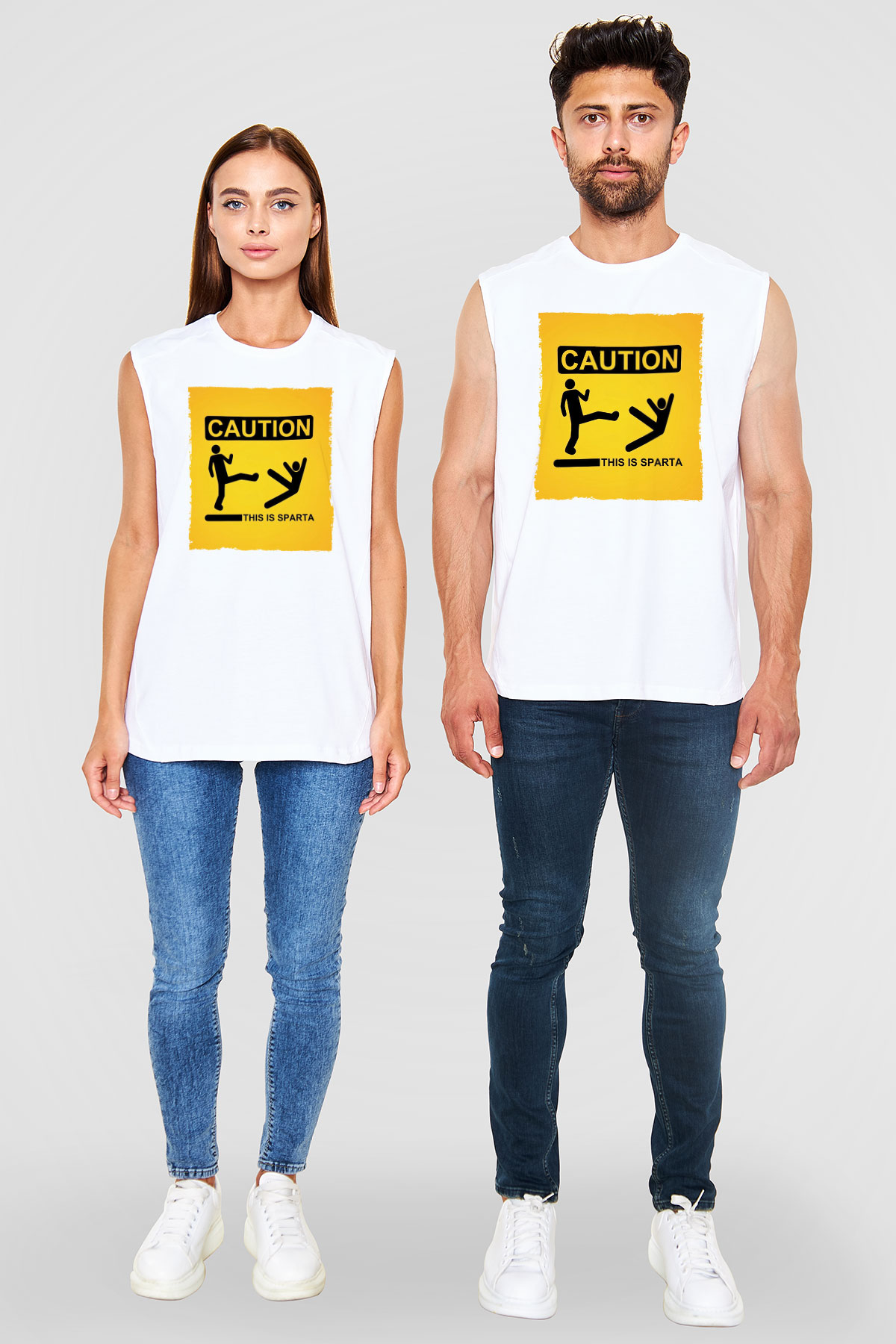 Unisex This is Sparta Baskılı Beyaz Kolsuz Tshirt