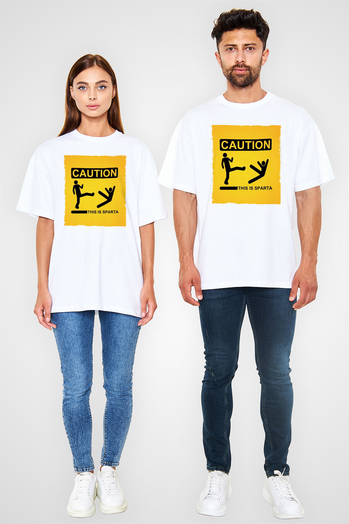 Unisex This is Sparta Baskılı Beyaz Oversize Oversize T-shirt