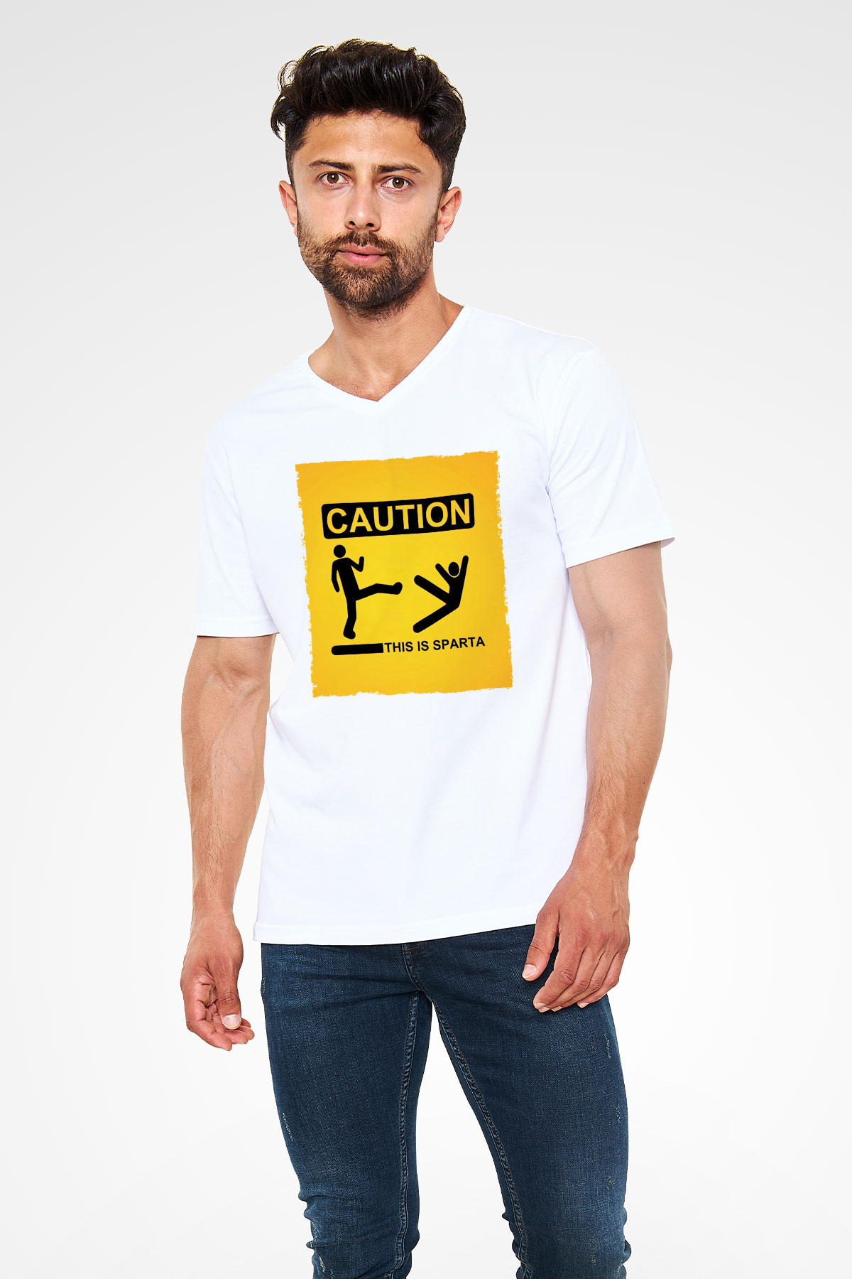 Unisex This is Sparta Baskılı Beyaz V Yaka Tshirt