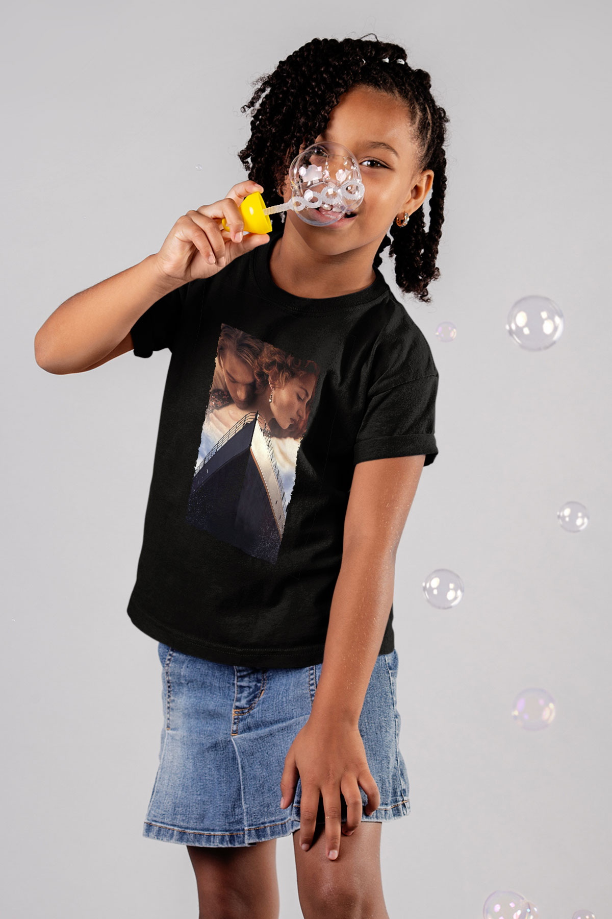 Unisex Titanic Baskılı Siyah Çocuk Tshirt