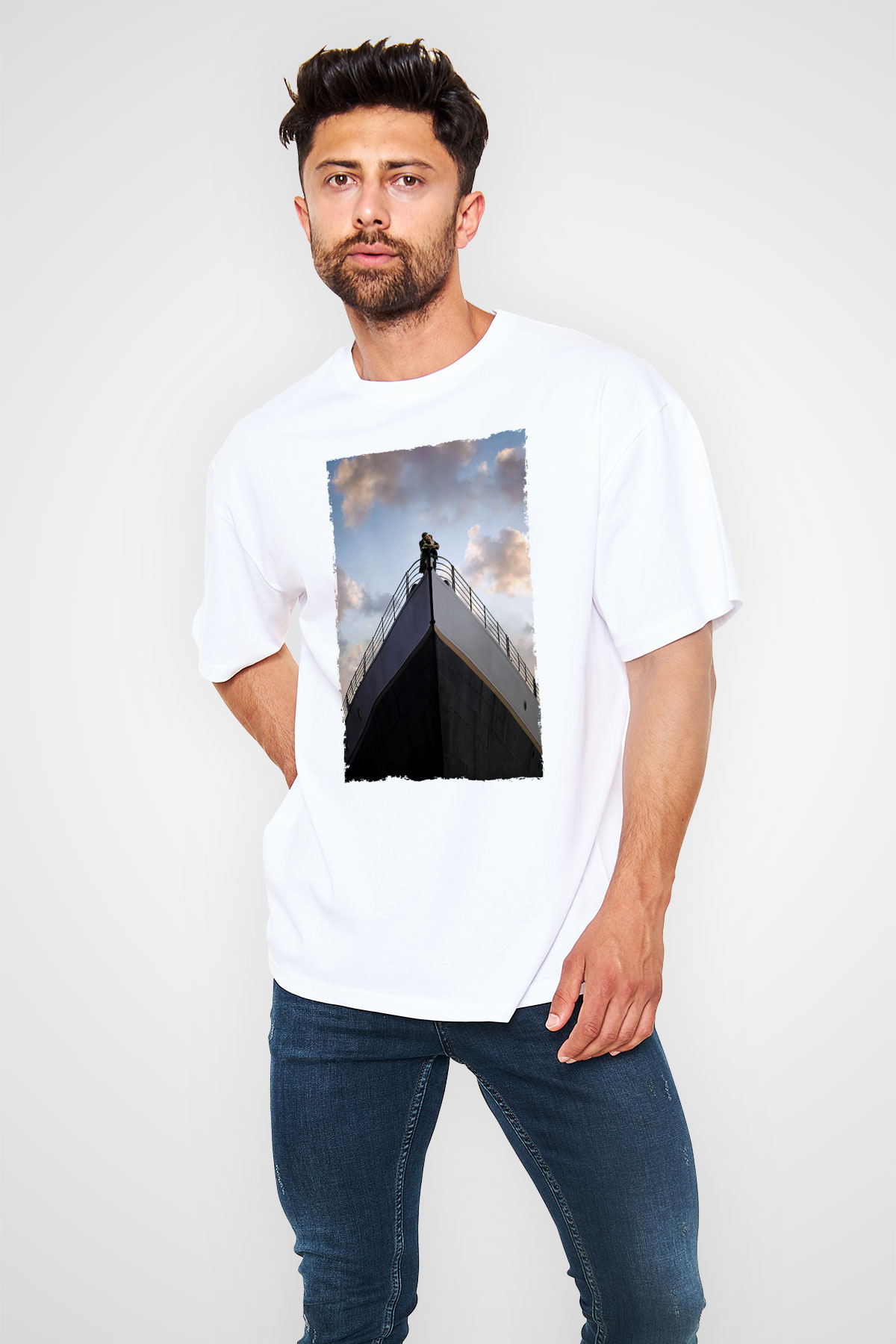 Unisex Titanik Baskılı Beyaz T-shirt