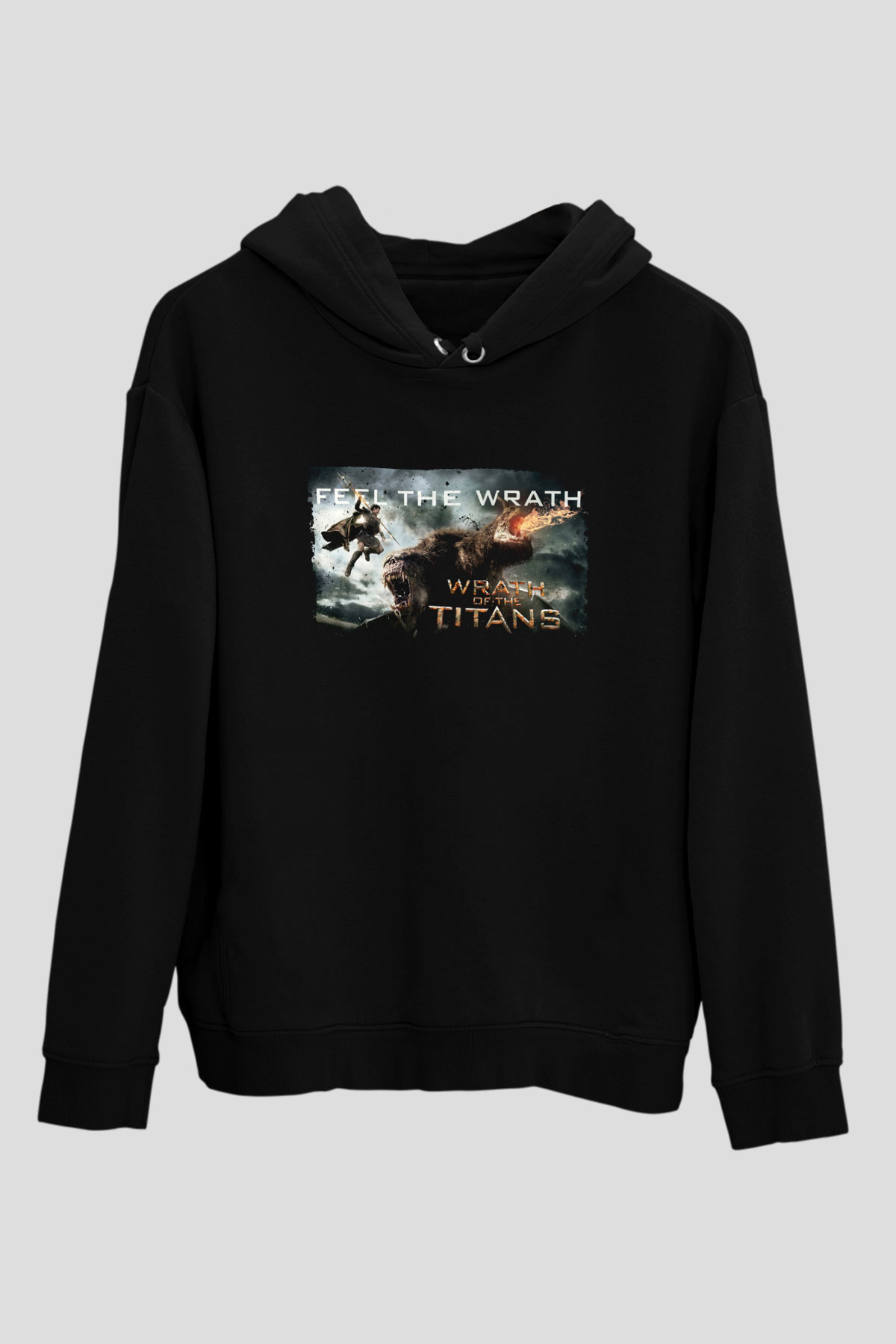 Unisex Titanların Öfkesi (Wrath of the Titans) Baskılı Siyah Kapüşonlu Sweatshirt