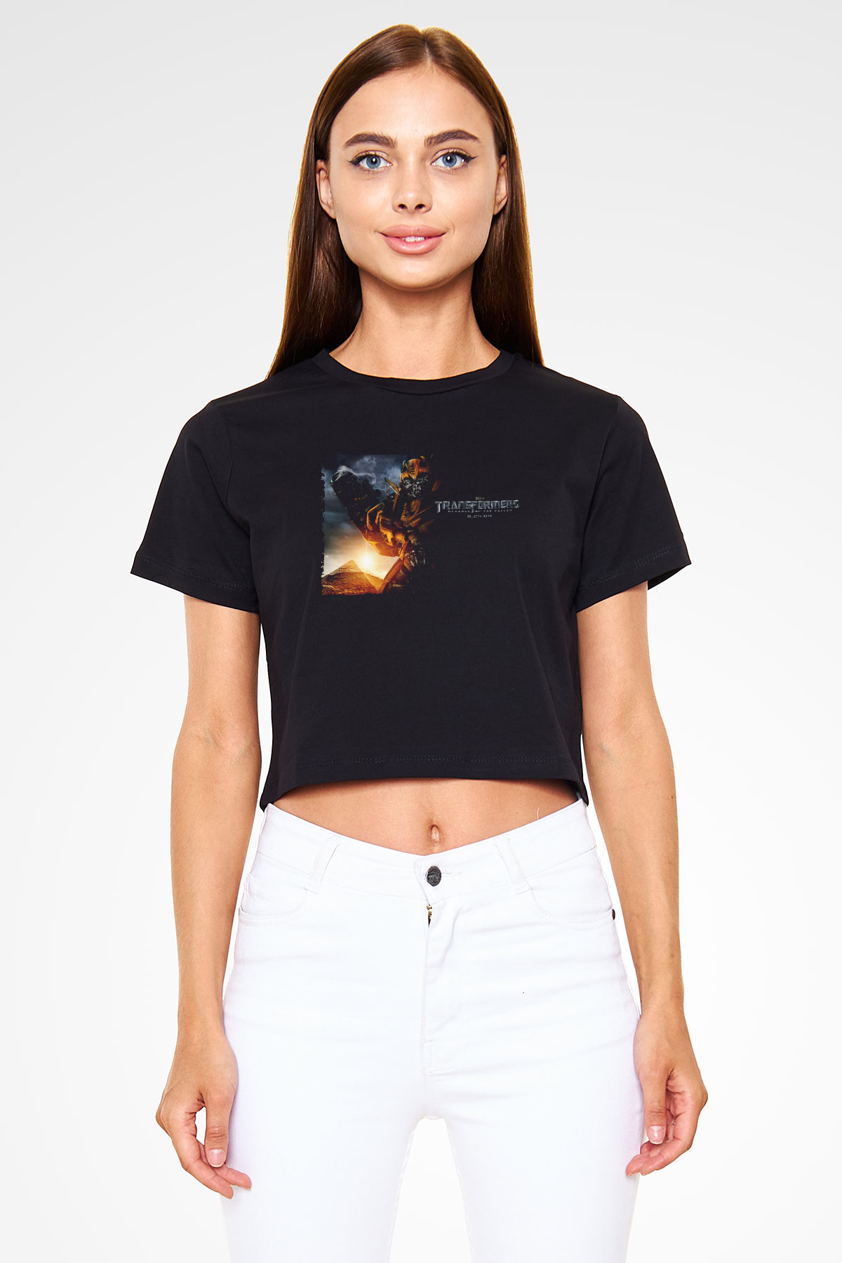 Unisex Transformers 2 Baskılı Siyah Crop Top Tshirt