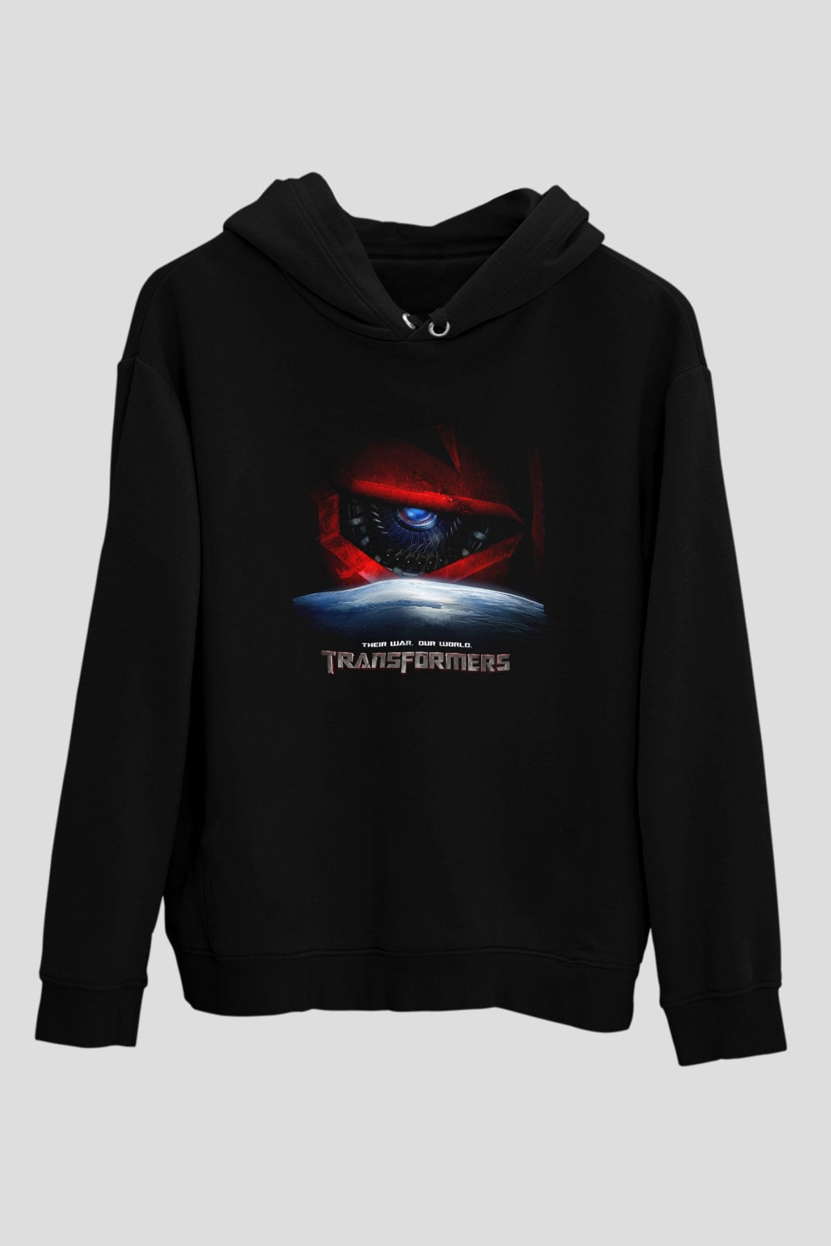 Unisex Transformers 3 Baskılı Siyah Kapüşonlu Sweatshirt