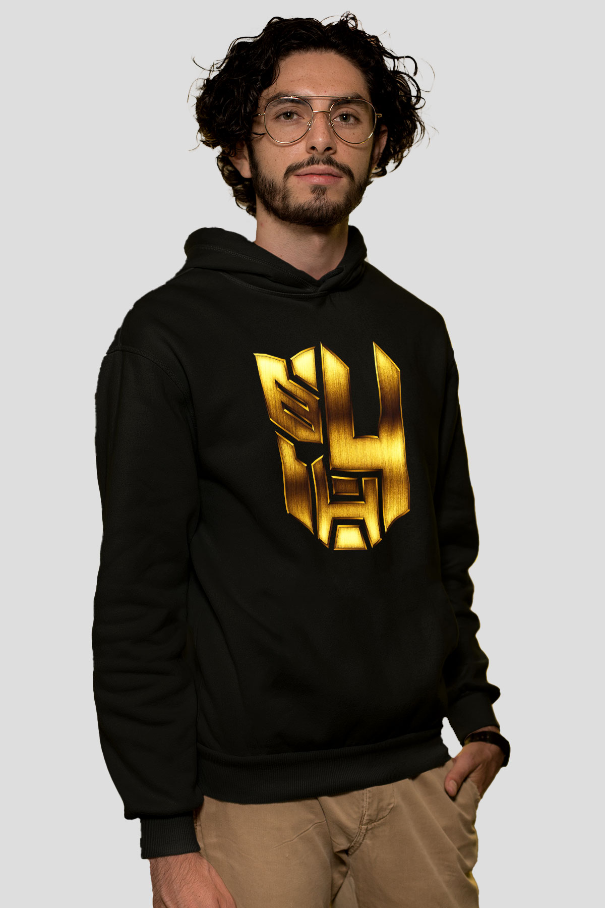 Unisex Transformers 4 Baskılı Siyah Kapüşonlu Sweatshirt
