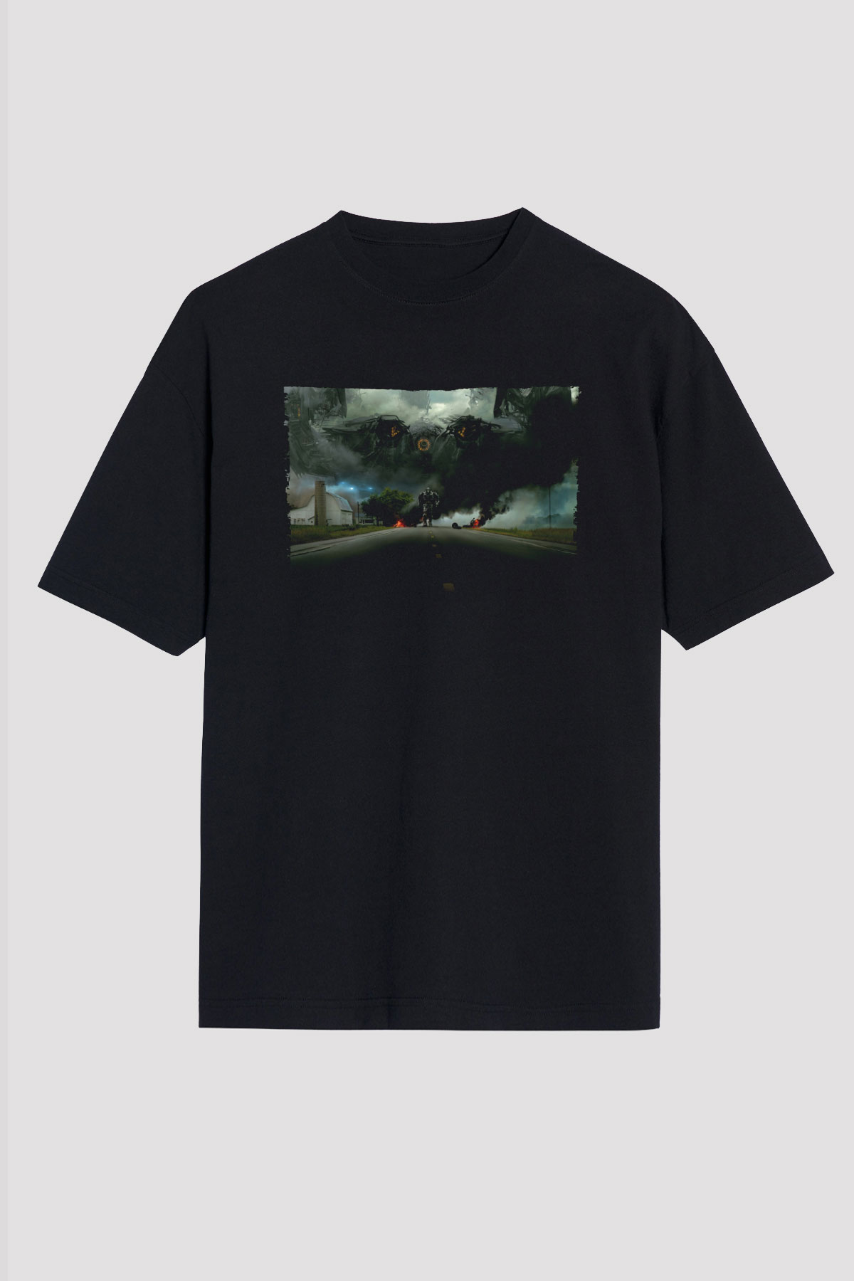 Unisex Transformers 4 Baskılı Siyah Oversize Tshirt
