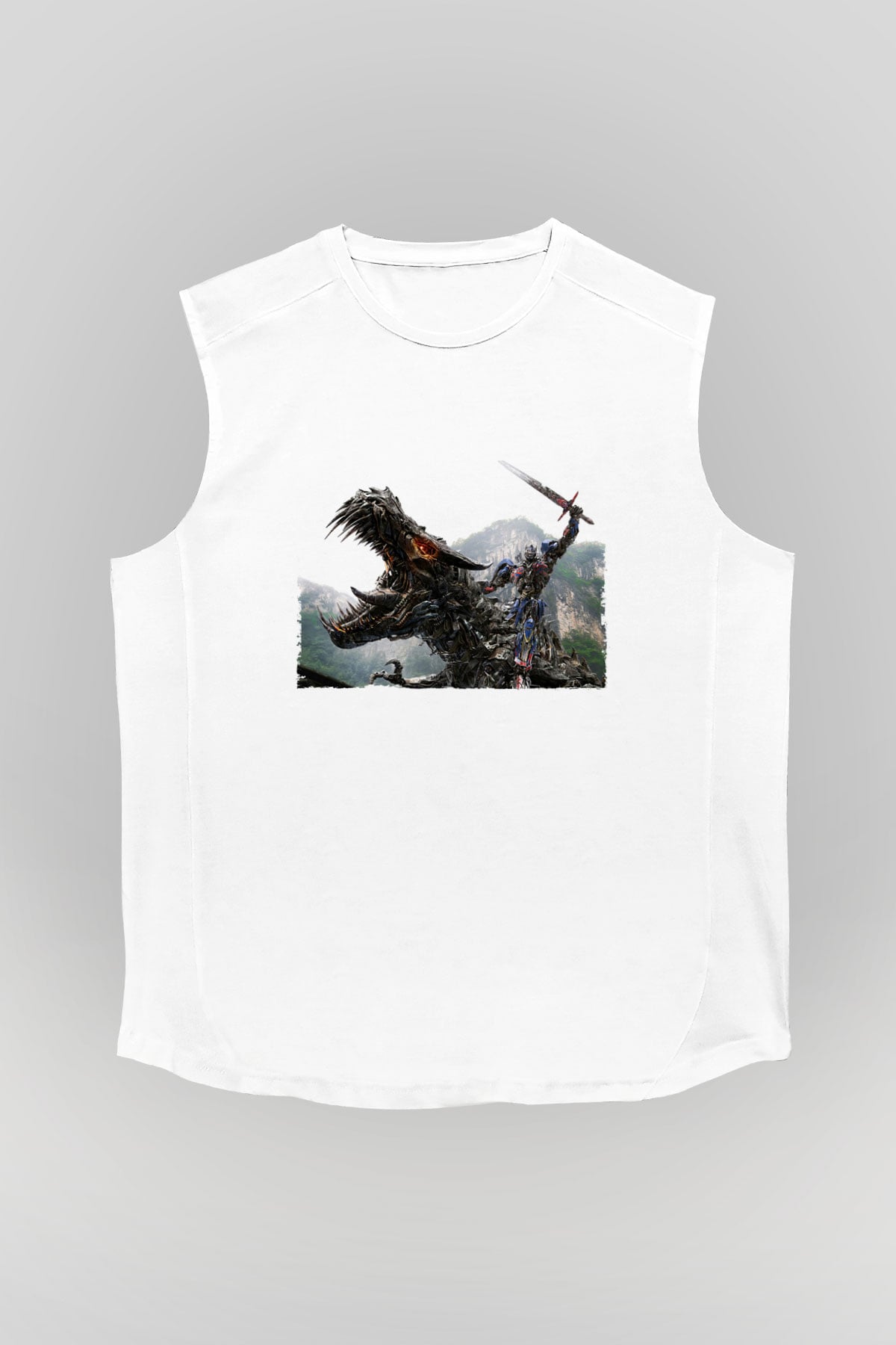 Unisex Transformers Baskılı Beyaz Kolsuz T-shirt