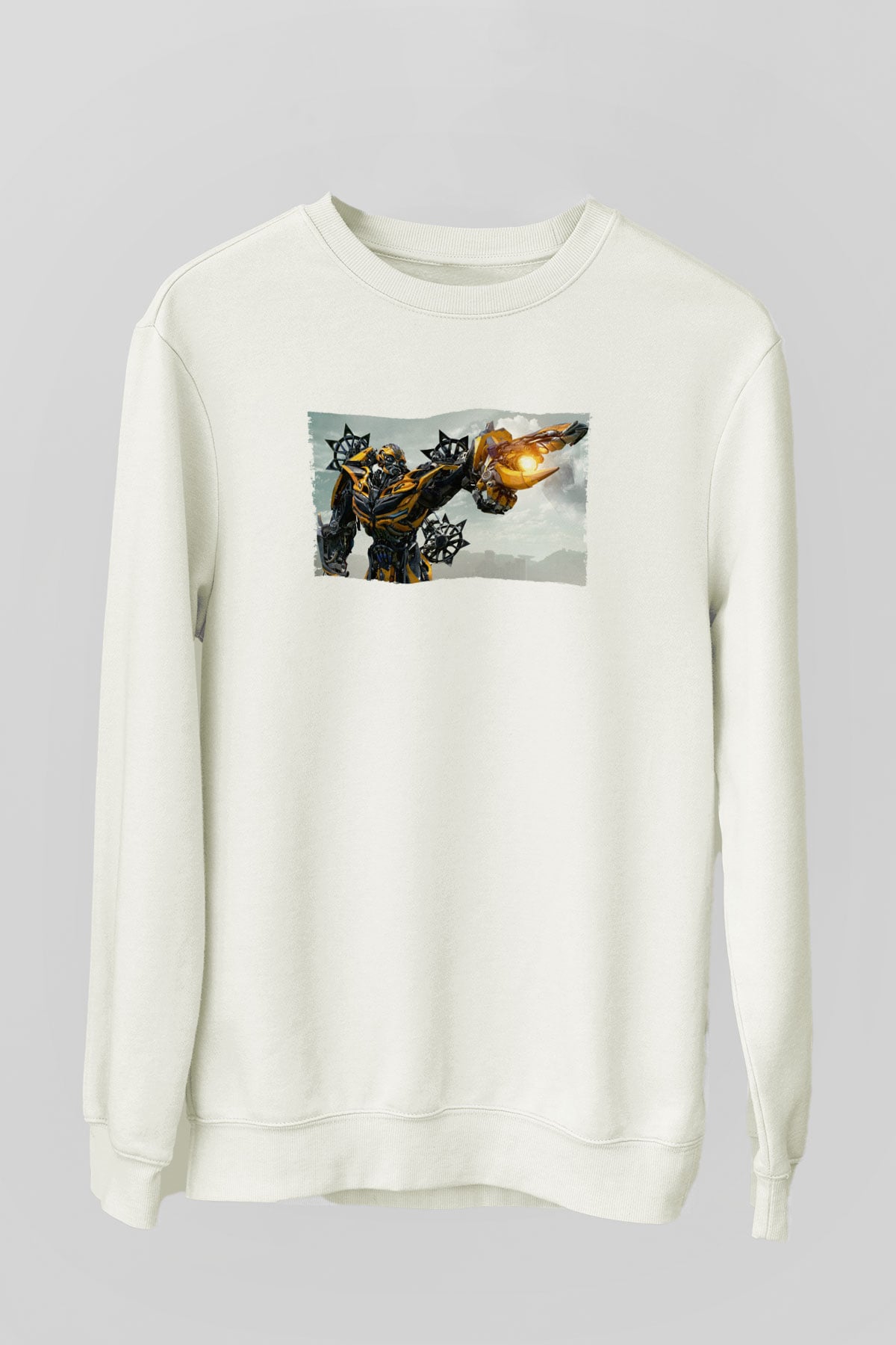 Unisex Transformers Baskılı Beyaz Sweatshirt