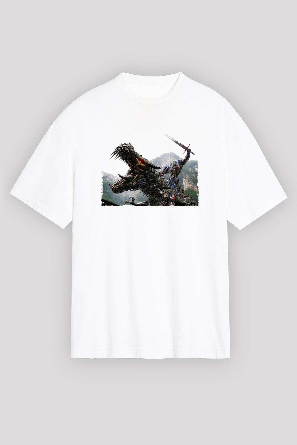 Unisex Transformers Baskılı Beyaz T-shirt