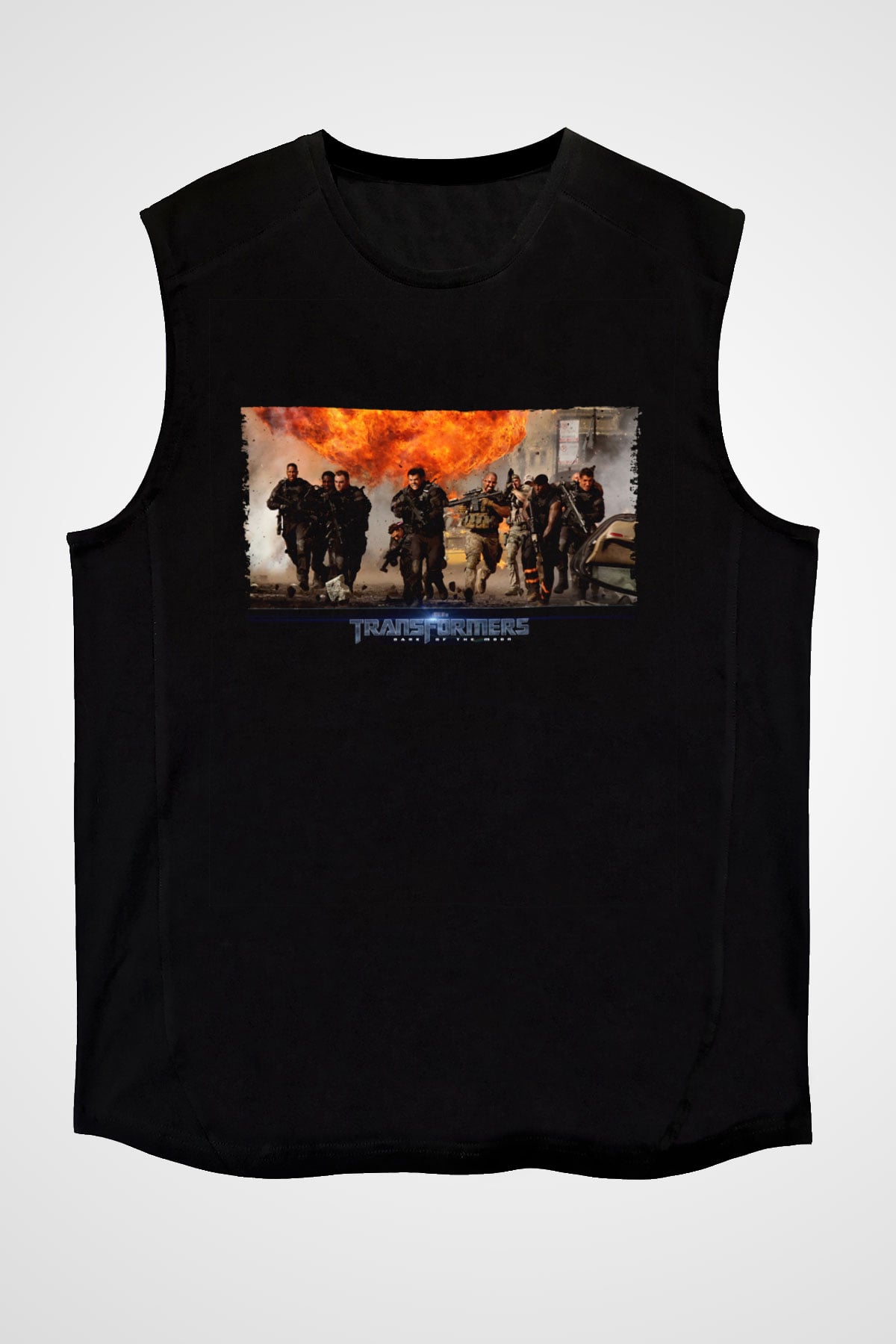 Unisex Transformers Baskılı Siyah Kolsuz T-shirt