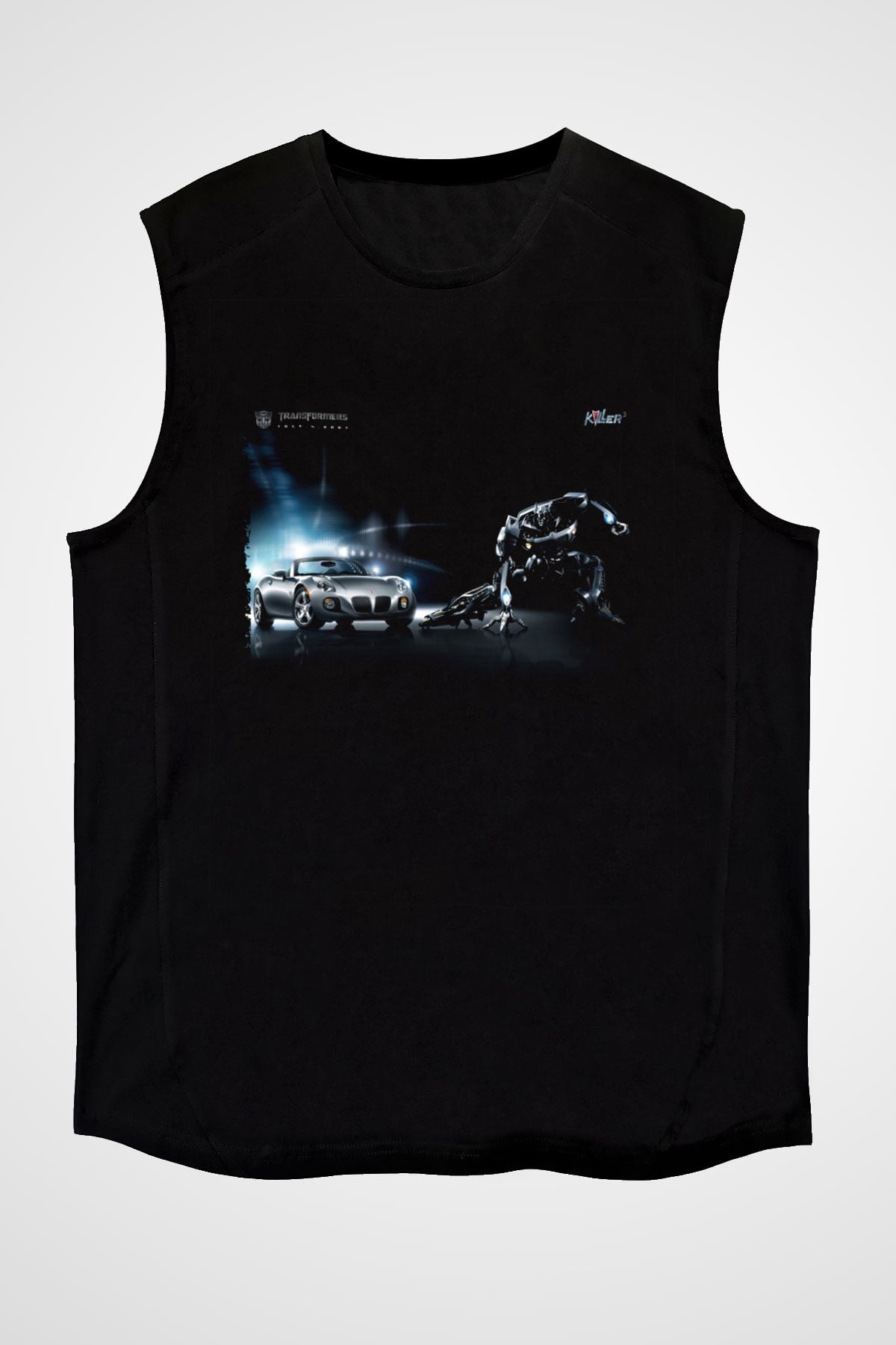 Unisex Transformers Baskılı Siyah Kolsuz Tshirt