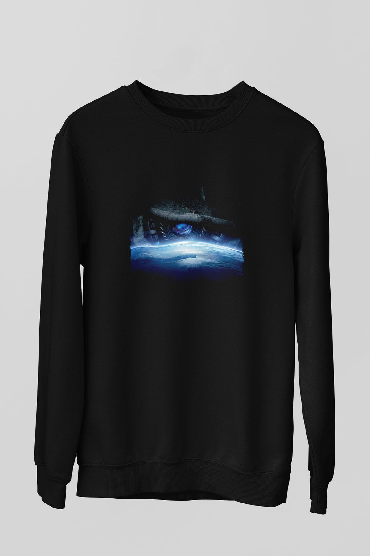 Unisex Transformers Baskılı Siyah Sweatshirt